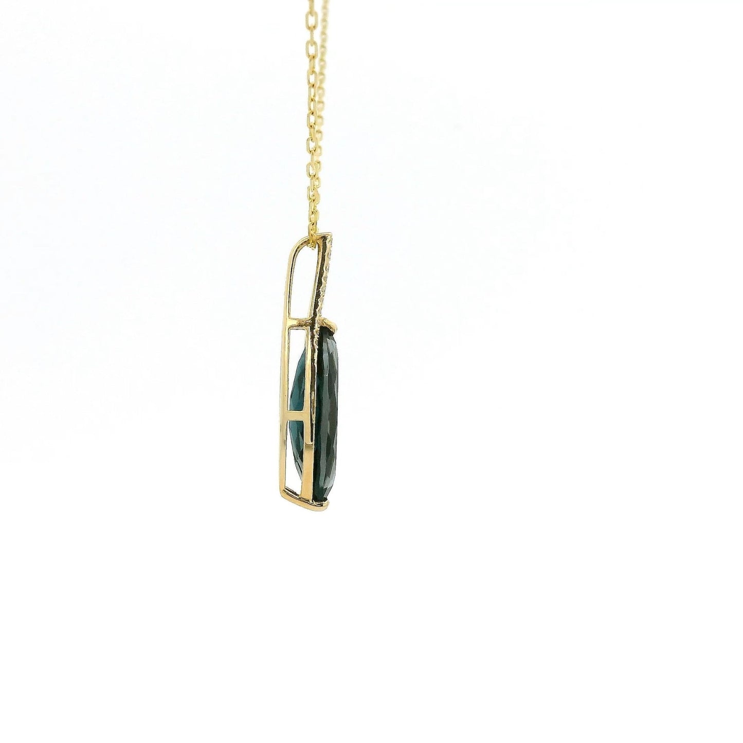 Long Marquise Cut London Blue Topaz & Diamond Pendant - Forever Rox Fine Jewelry