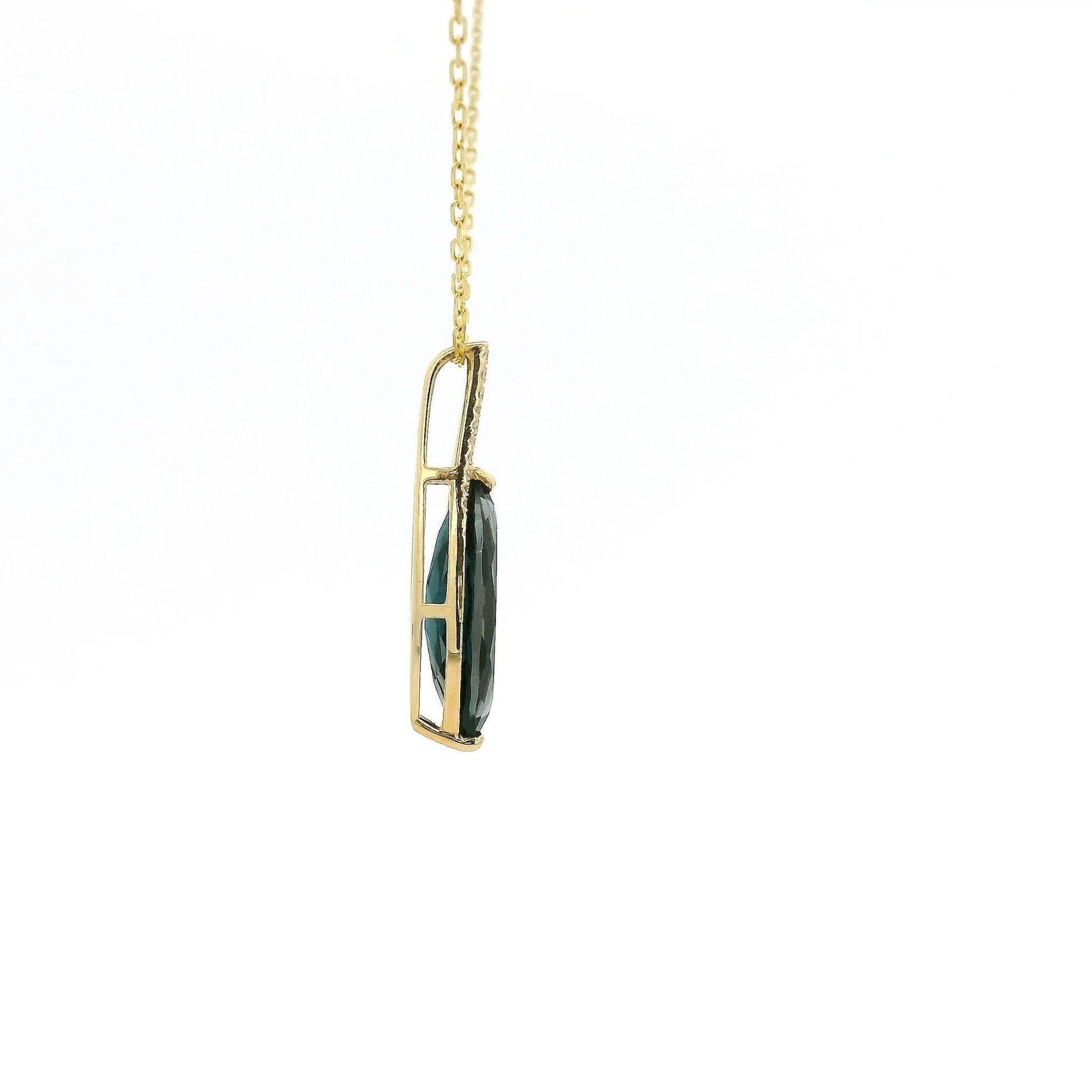 Long Marquise Cut London Blue Topaz & Diamond Pendant - Forever Rox Fine Jewelry