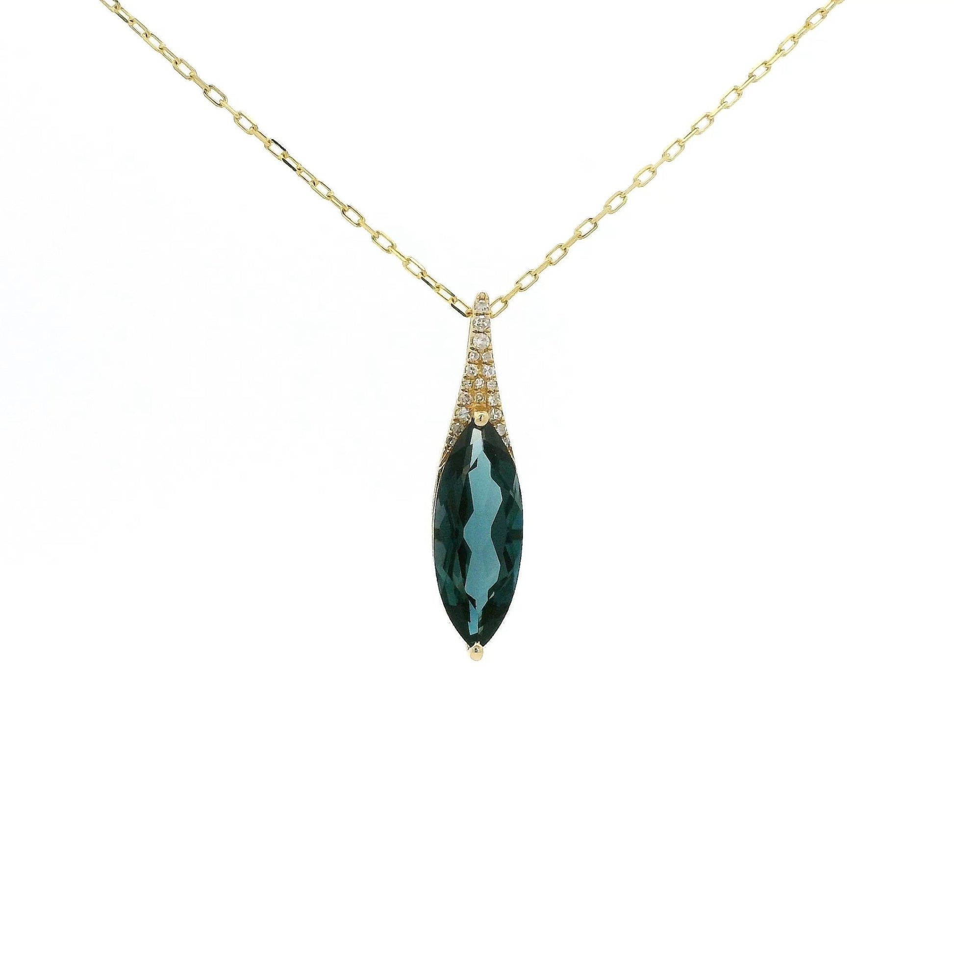 Long Marquise Cut London Blue Topaz & Diamond Pendant - Forever Rox Fine Jewelry