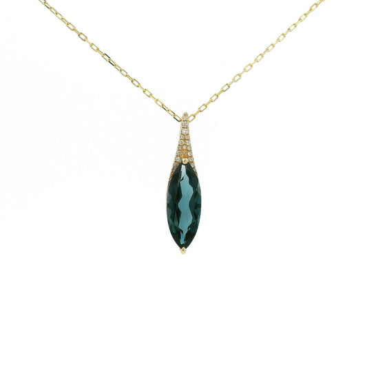 Long Marquise Cut London Blue Topaz & Diamond Pendant - Forever Rox Fine Jewelry