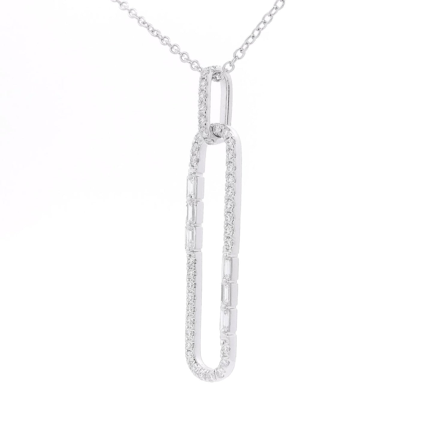 Long Oval Pendant with Round & Baguette Cut Diamonds - Forever Rox Fine Jewelry