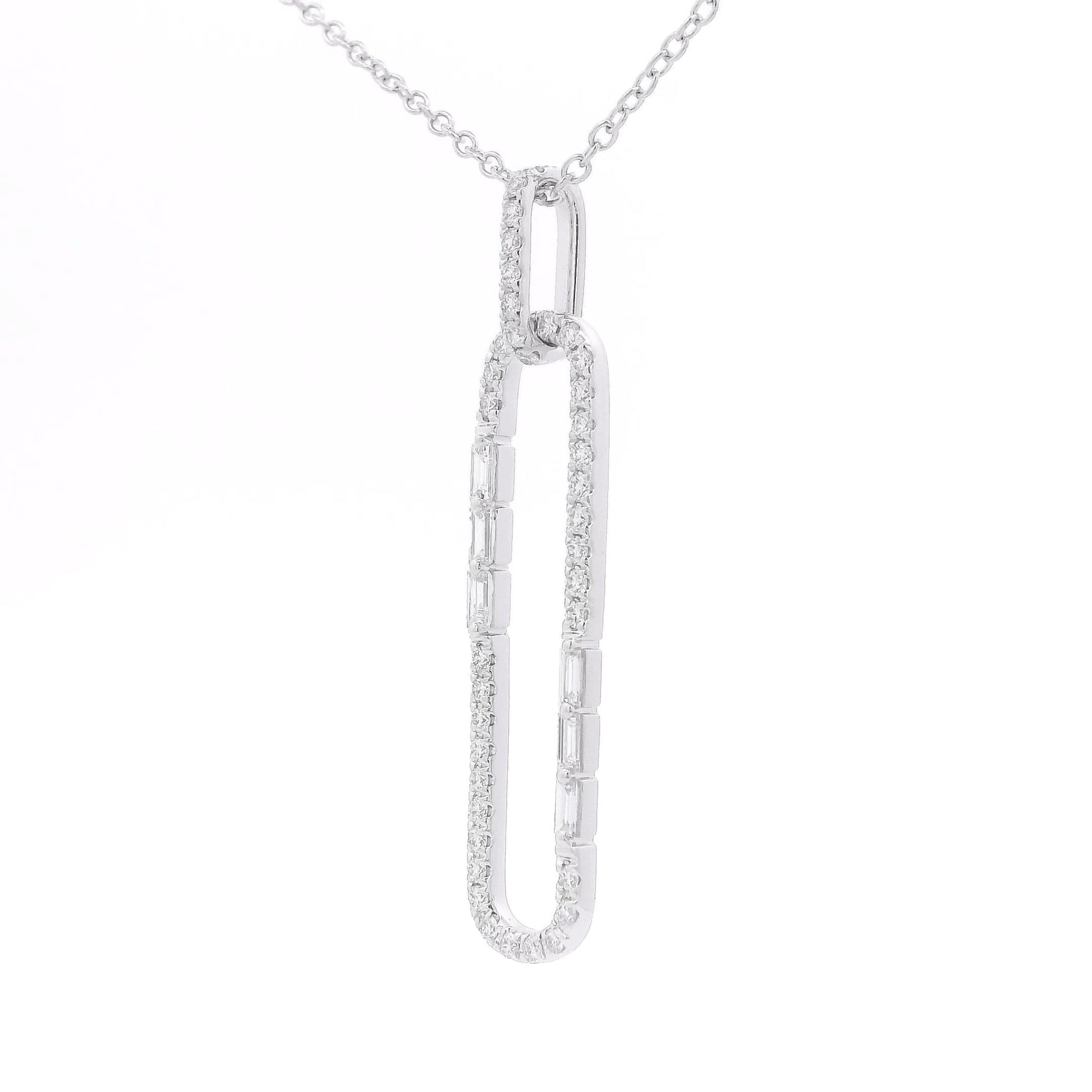 Long Oval Pendant with Round & Baguette Cut Diamonds - Forever Rox Fine Jewelry