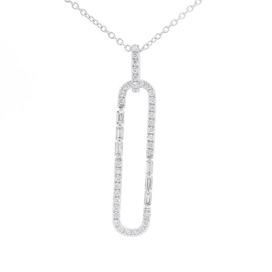 Long Oval Pendant with Round & Baguette Cut Diamonds - Forever Rox Fine Jewelry