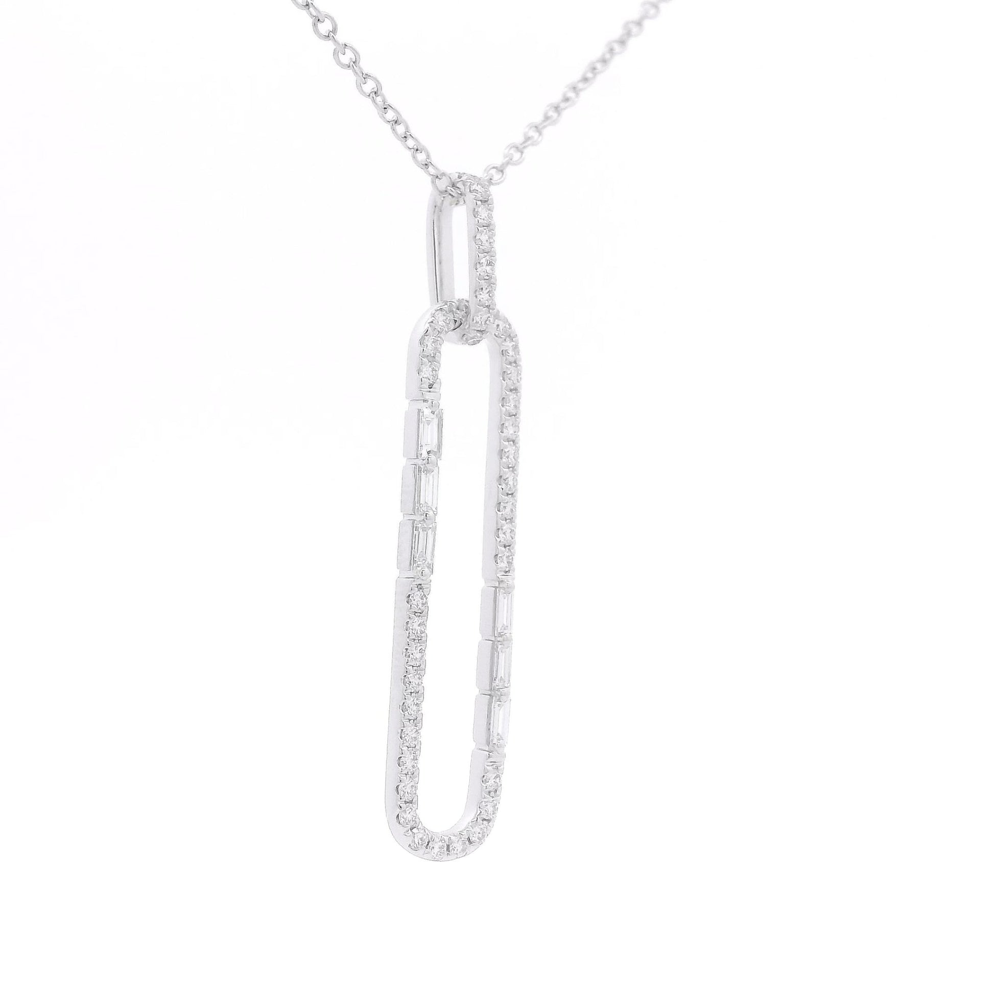 Long Oval Pendant with Round & Baguette Cut Diamonds - Forever Rox Fine Jewelry