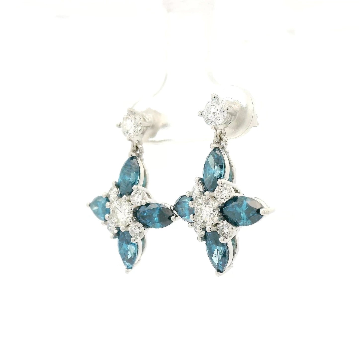 Marquise Cut Irradiated Blue Diamonds & White Diamond Star Dangle Earrings - Forever Rox