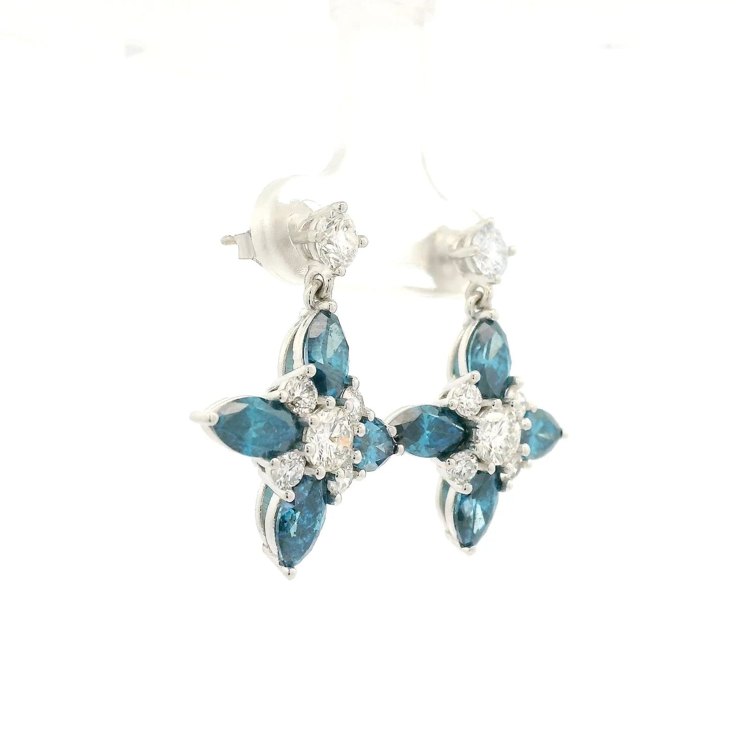 Marquise Cut Irradiated Blue Diamonds & White Diamond Star Dangle Earrings - Forever Rox