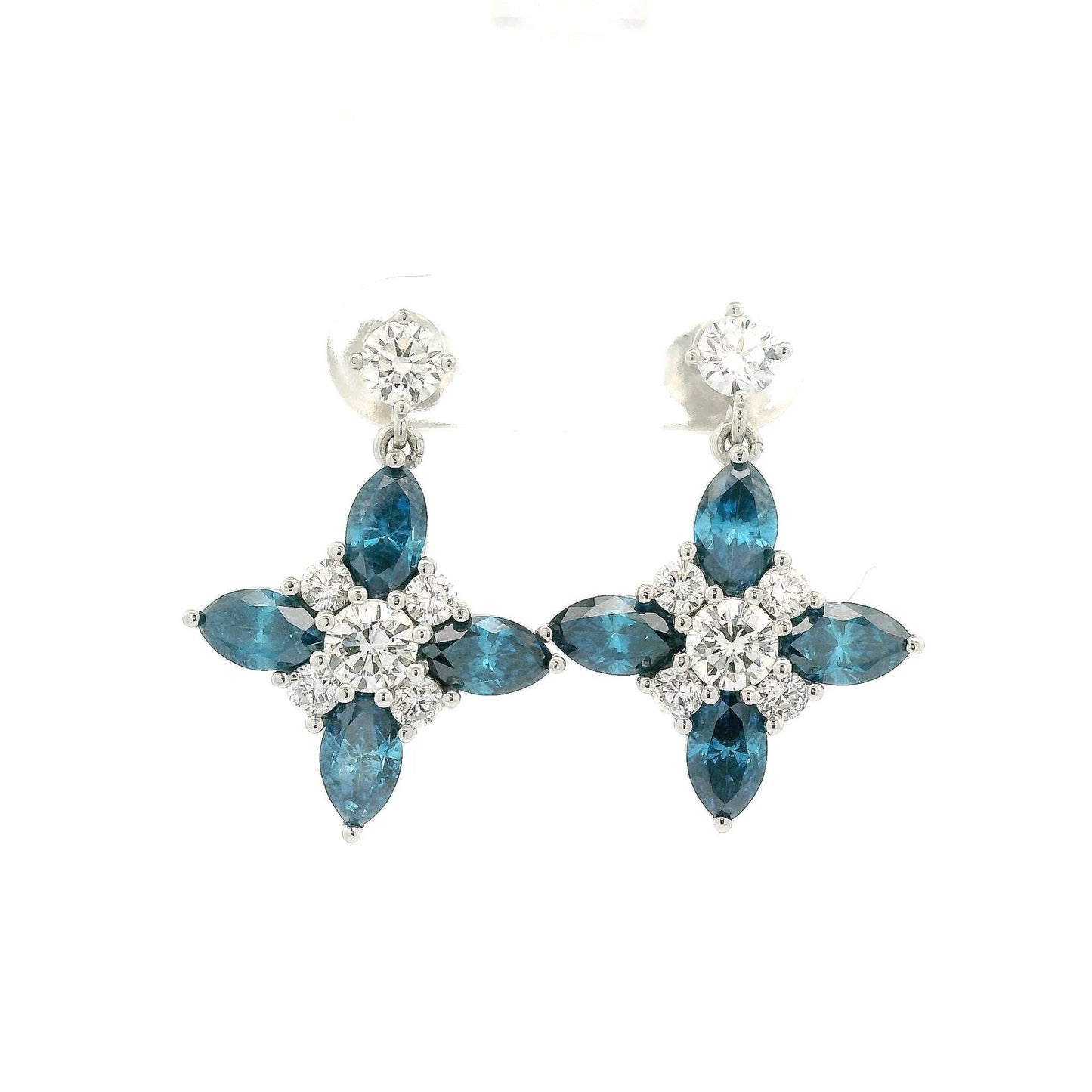 Marquise Cut Irradiated Blue Diamonds & White Diamond Star Dangle Earrings - Forever Rox