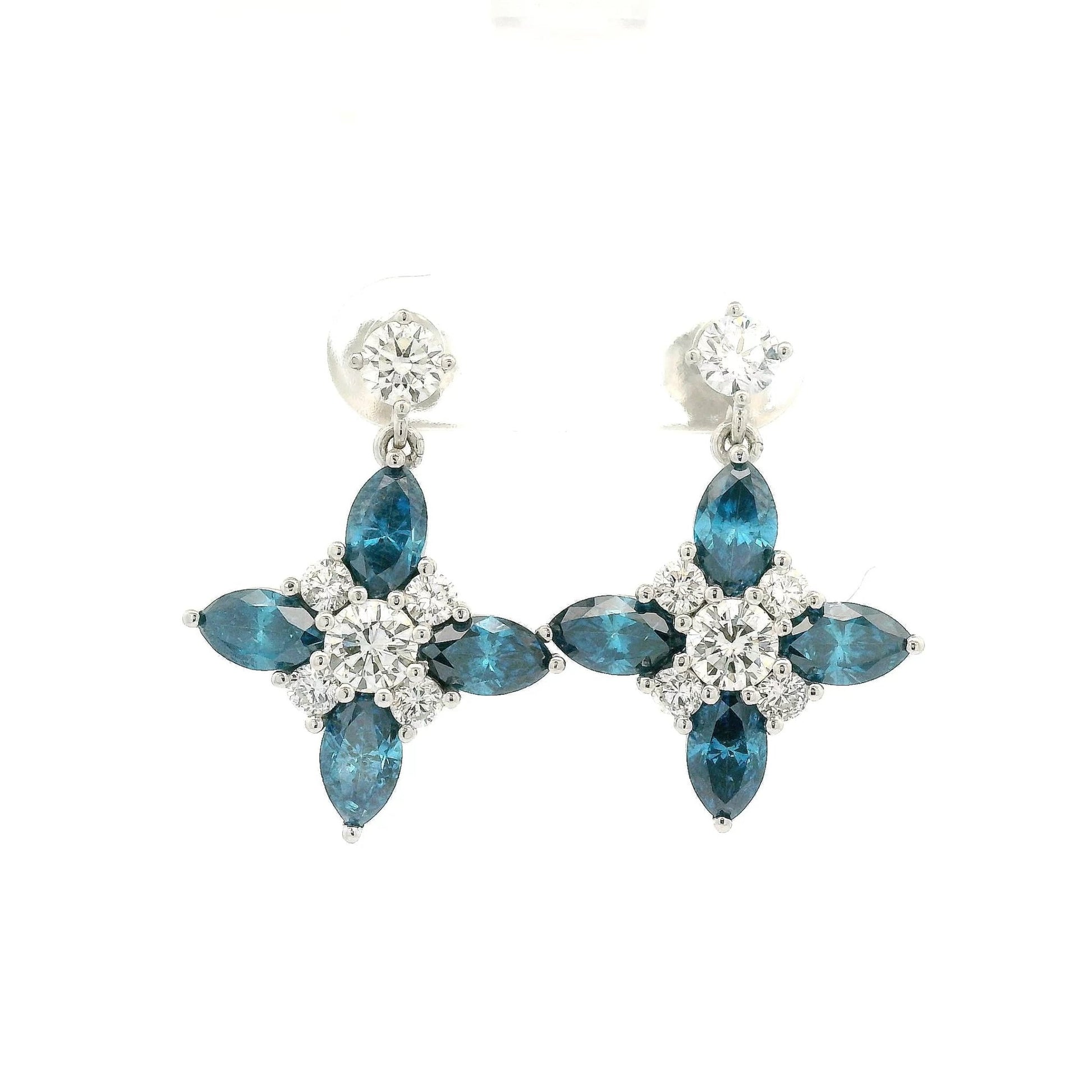 Marquise Cut Irradiated Blue Diamonds & White Diamond Star Dangle Earrings - Forever Rox