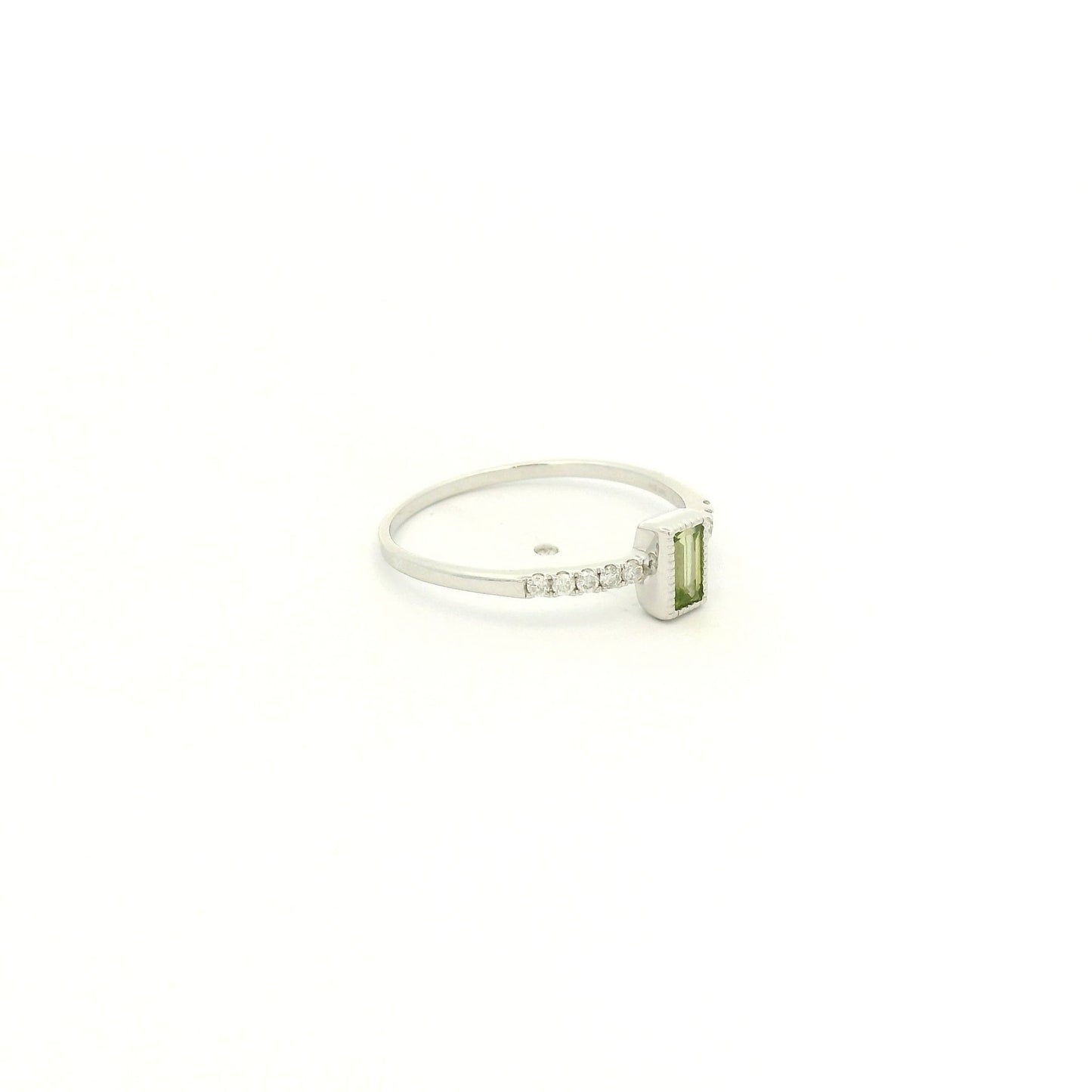 Milgrain Bezel Set Baguette Cut Peridot & Diamond Ring - Forever Rox Fine Jewelry