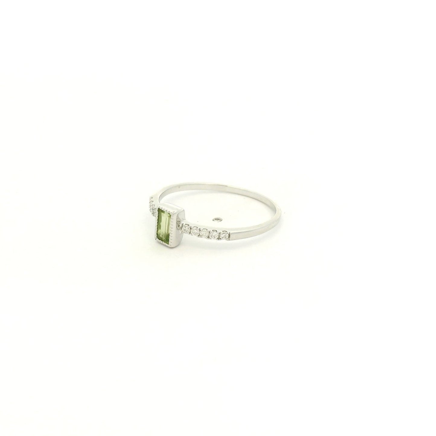 Milgrain Bezel Set Baguette Cut Peridot & Diamond Ring - Forever Rox Fine Jewelry