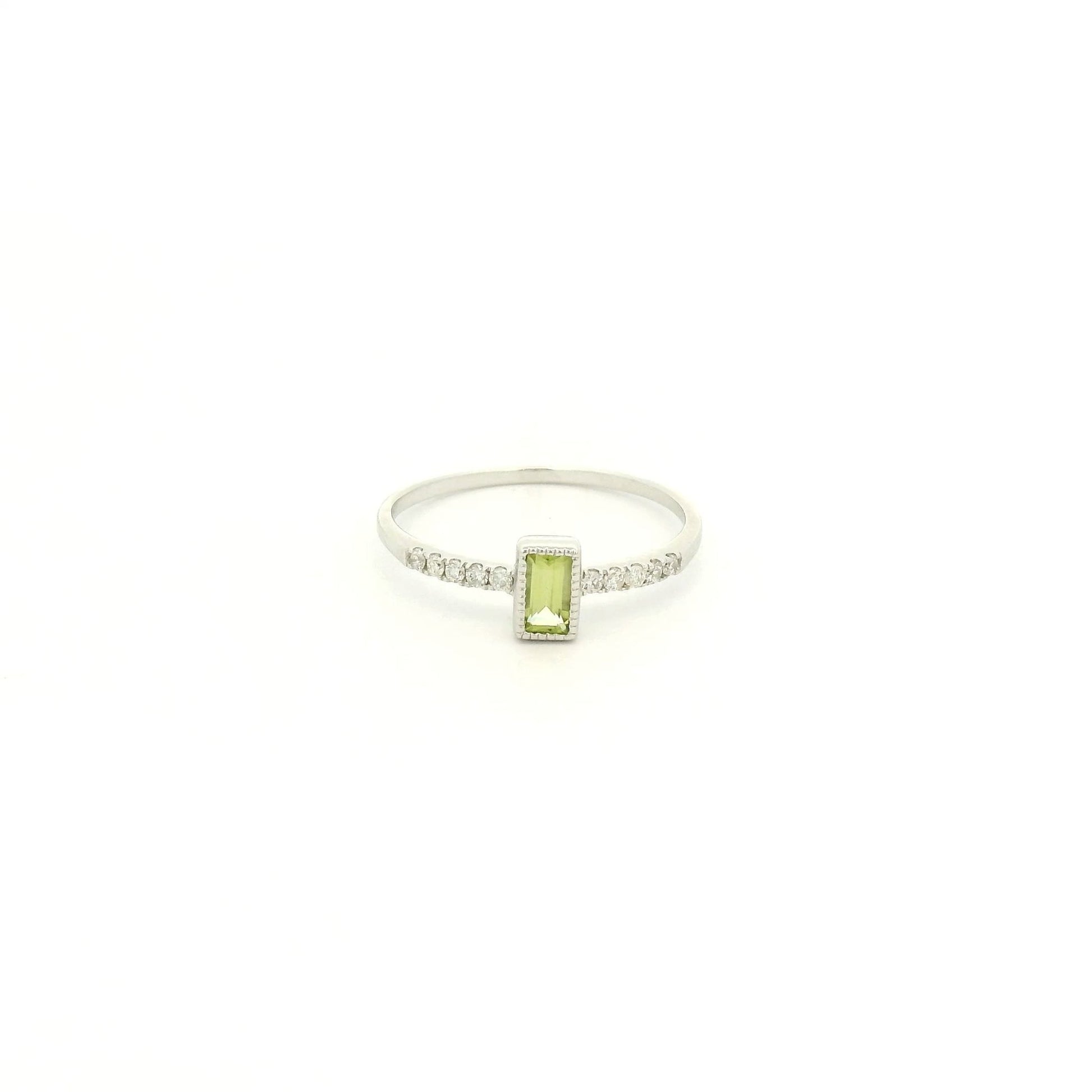 Milgrain Bezel Set Baguette Cut Peridot & Diamond Ring - Forever Rox Fine Jewelry