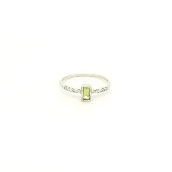 Milgrain Bezel Set Baguette Cut Peridot & Diamond Ring - Forever Rox Fine Jewelry