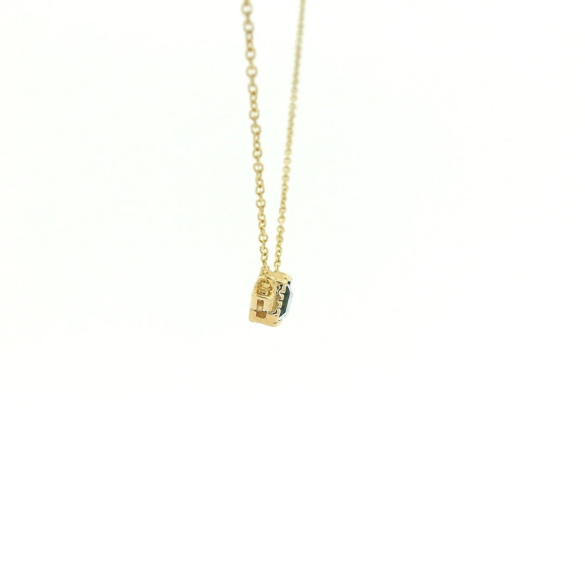 Milgrain Bezel Set Emerald Cut London BLue Topaz & 2 Diamond Pendant - Forever Rox Fine Jewelry