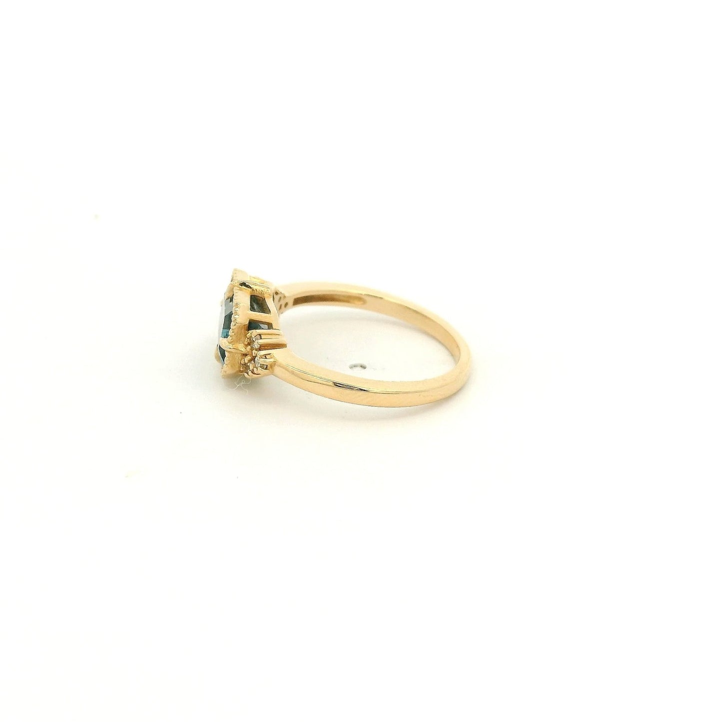 Milkgrain Bezel & Claw Prong Set Emerald Cut London Blue Topaz & Diamond Ring - Forever Rox Fine Jewelry