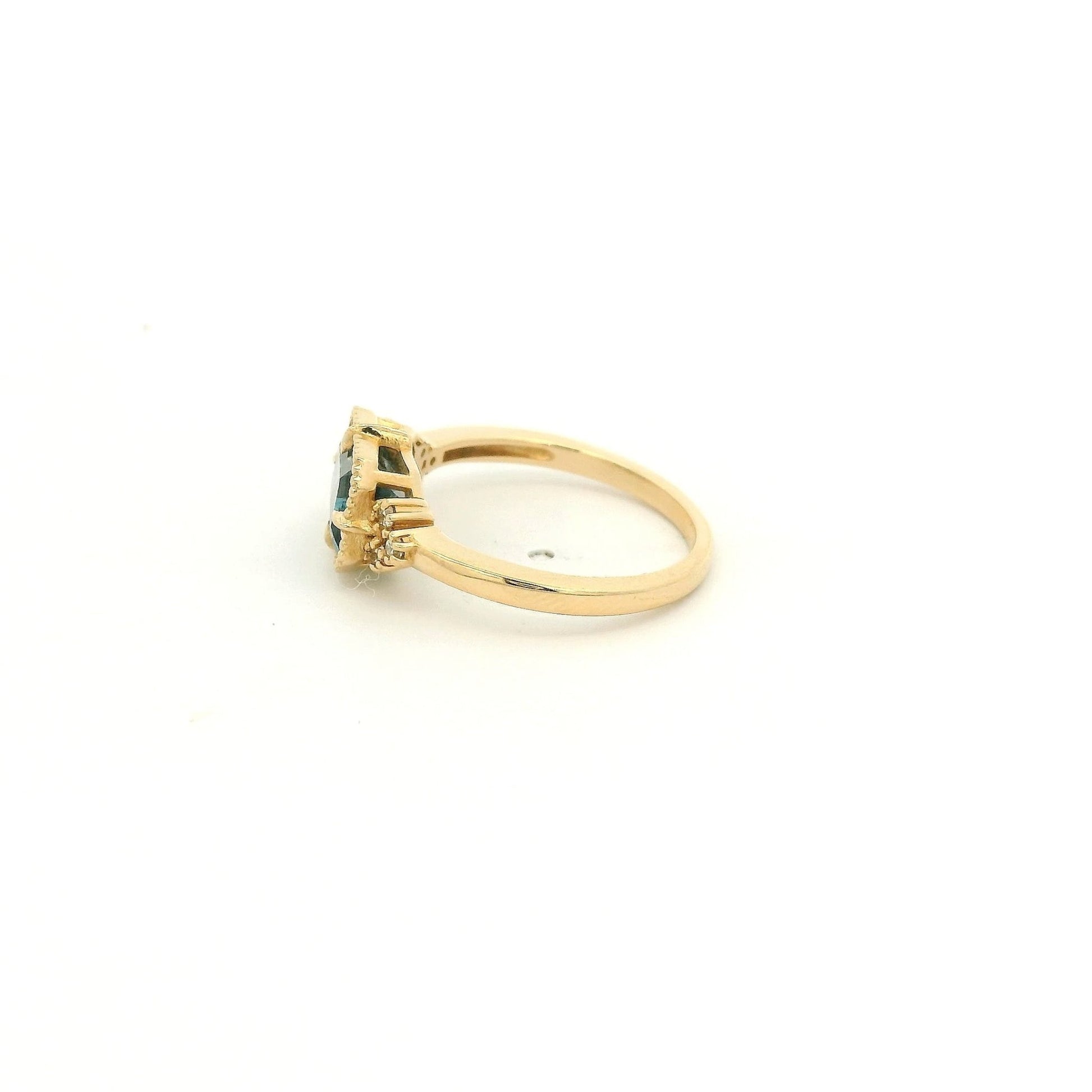 Milkgrain Bezel & Claw Prong Set Emerald Cut London Blue Topaz & Diamond Ring - Forever Rox Fine Jewelry