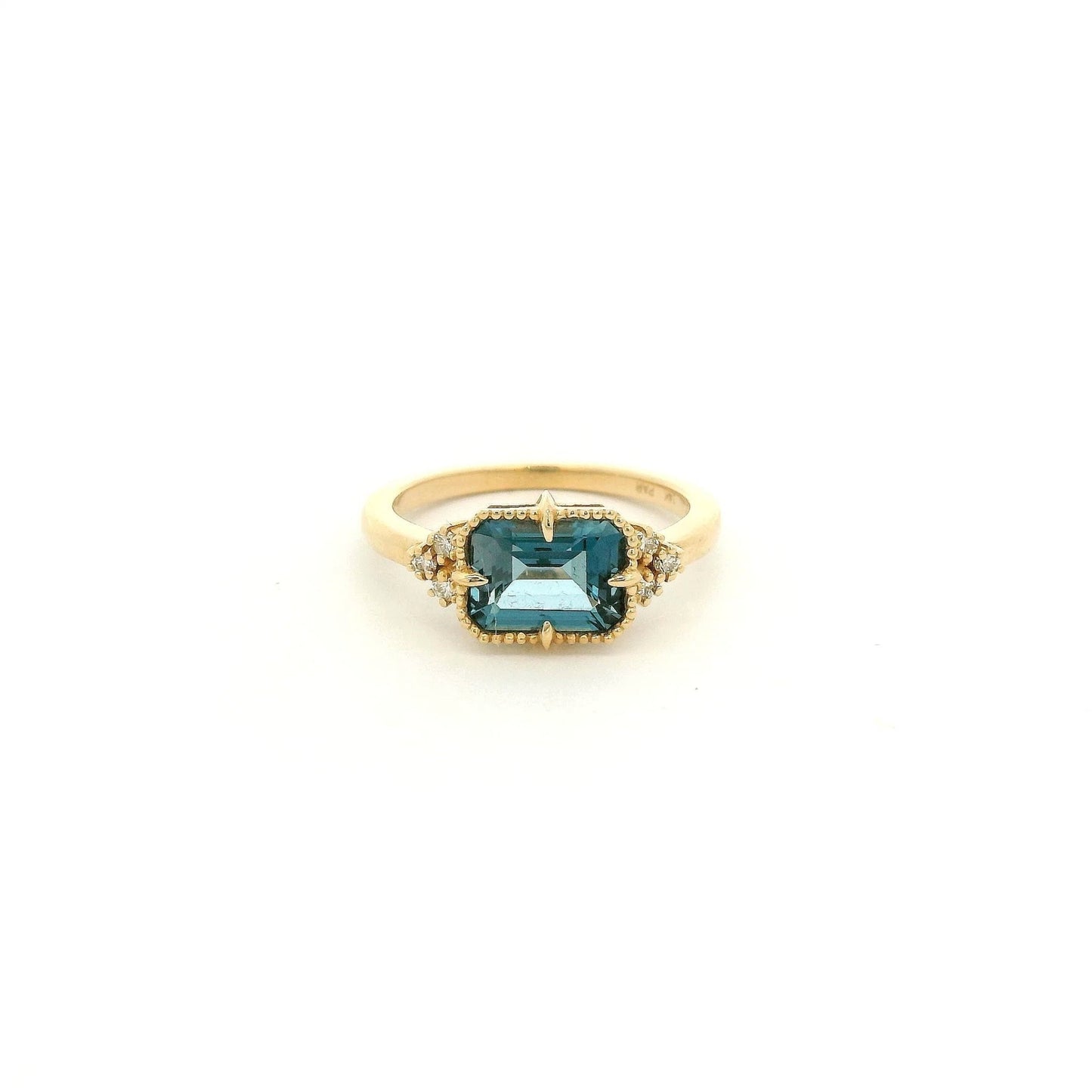 Milkgrain Bezel & Claw Prong Set Emerald Cut London Blue Topaz & Diamond Ring - Forever Rox Fine Jewelry