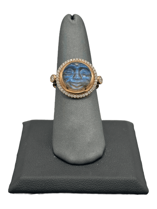 Moon Face Labradorite Ring With Diamond Halo - Forever Rox