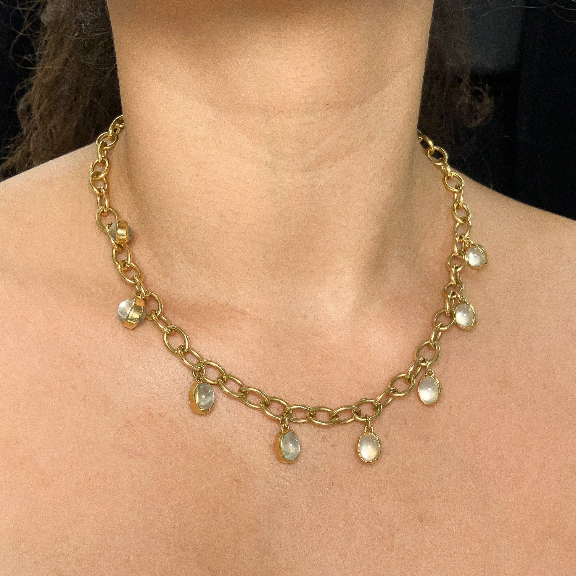 Moonstone Bezel Chain Necklace, 18k - Forever Rox