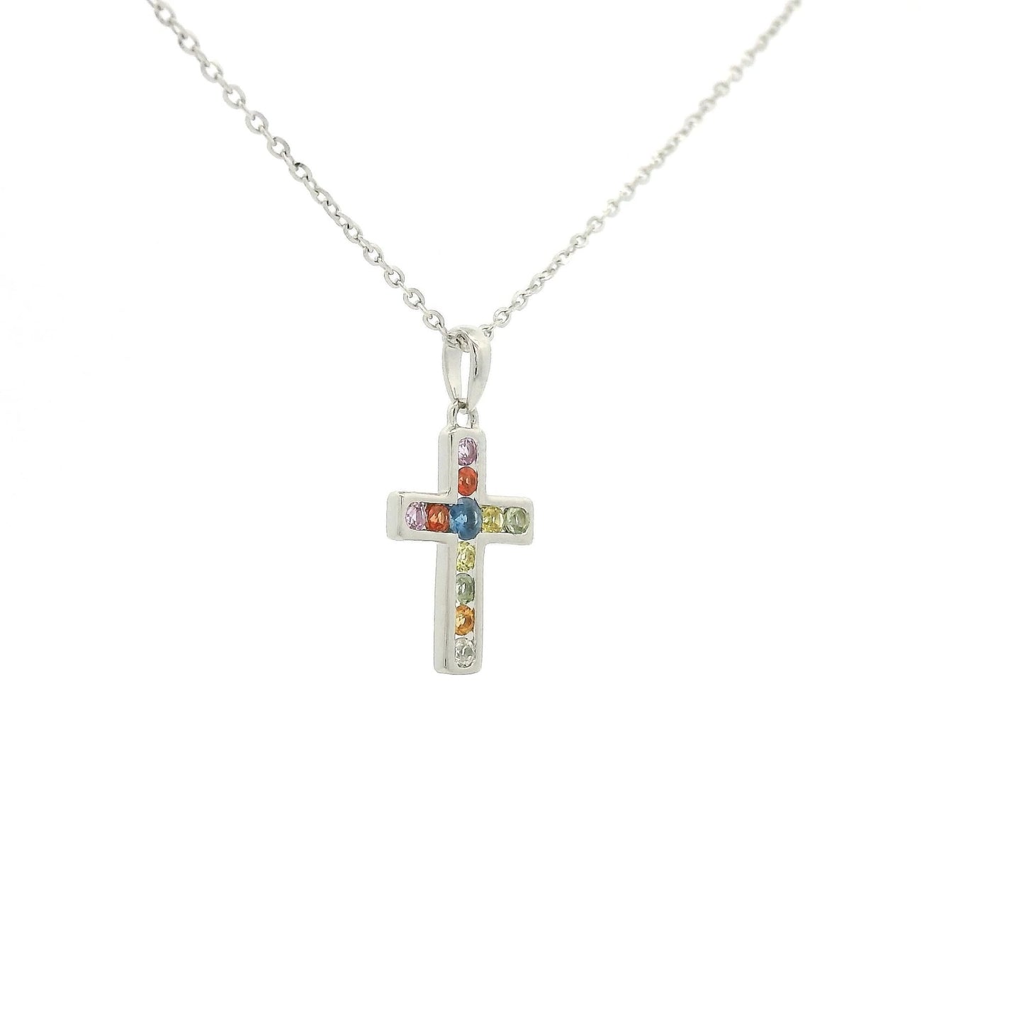 Multi Color Sapphire Cross Pendant - Forever Rox Fine Jewelry