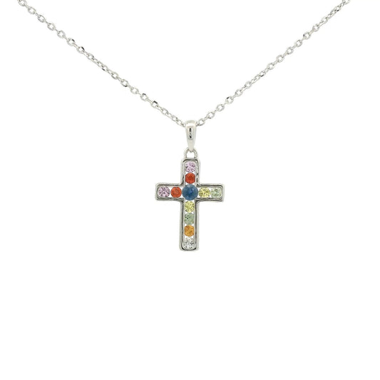 Multi Color Sapphire Cross Pendant - Forever Rox Fine Jewelry