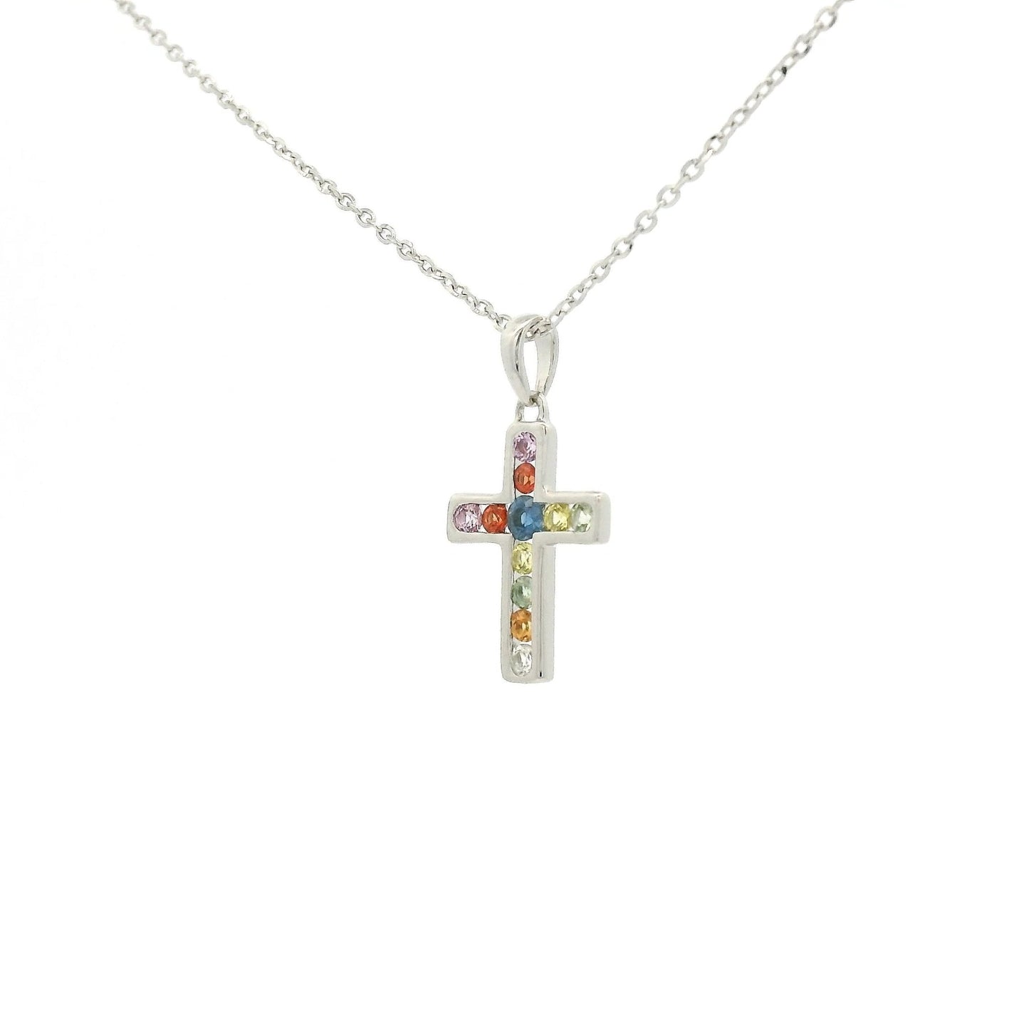 Multi Color Sapphire Cross Pendant - Forever Rox Fine Jewelry