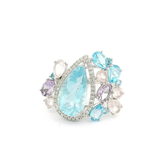 Multi Stone Ring With Pear Shape Aquamarine - Forever Rox Fine Jewelry