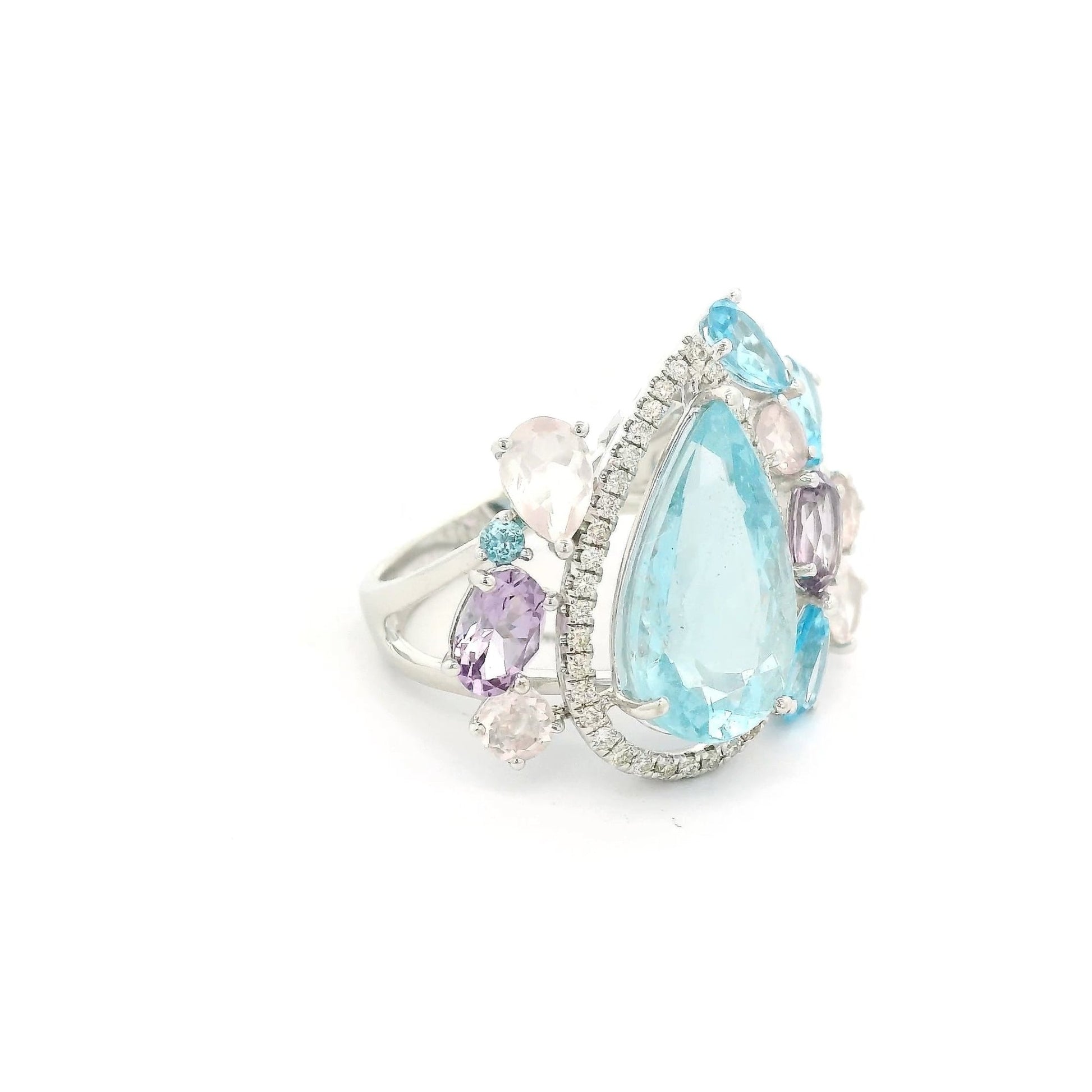 Multi Stone Ring With Pear Shape Aquamarine - Forever Rox Fine Jewelry