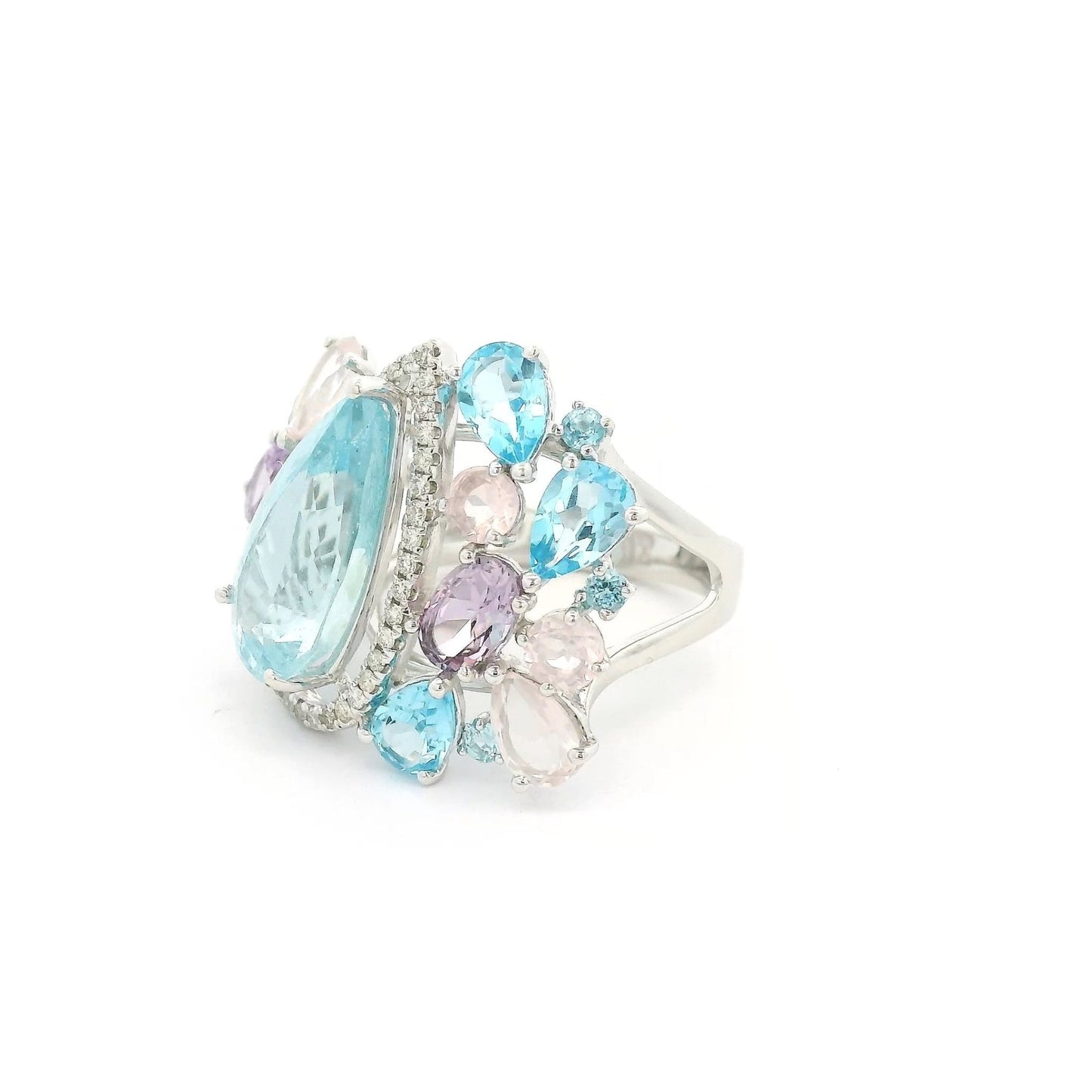 Multi Stone Ring With Pear Shape Aquamarine - Forever Rox Fine Jewelry