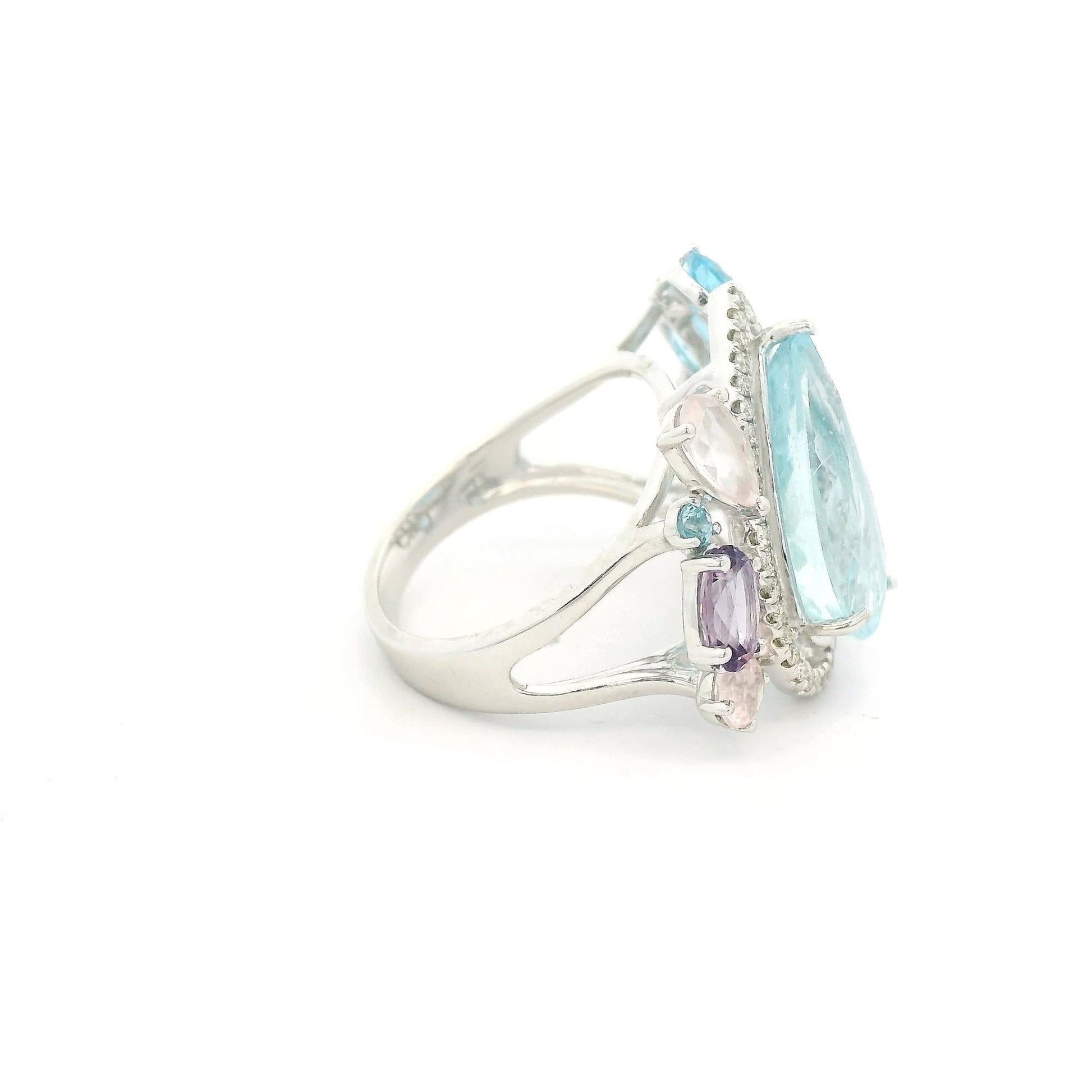 Multi Stone Ring With Pear Shape Aquamarine - Forever Rox Fine Jewelry