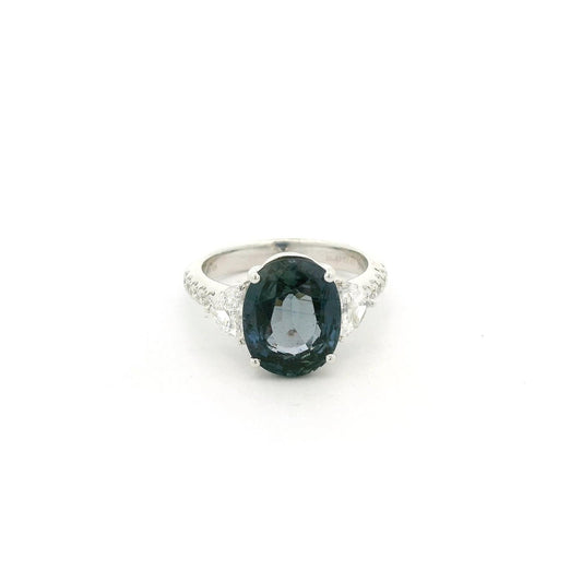 Natural Color Change Oval Cut Sapphire Ring With Chevron & Round Cut Diamonds - Forever Rox Fine Jewelry