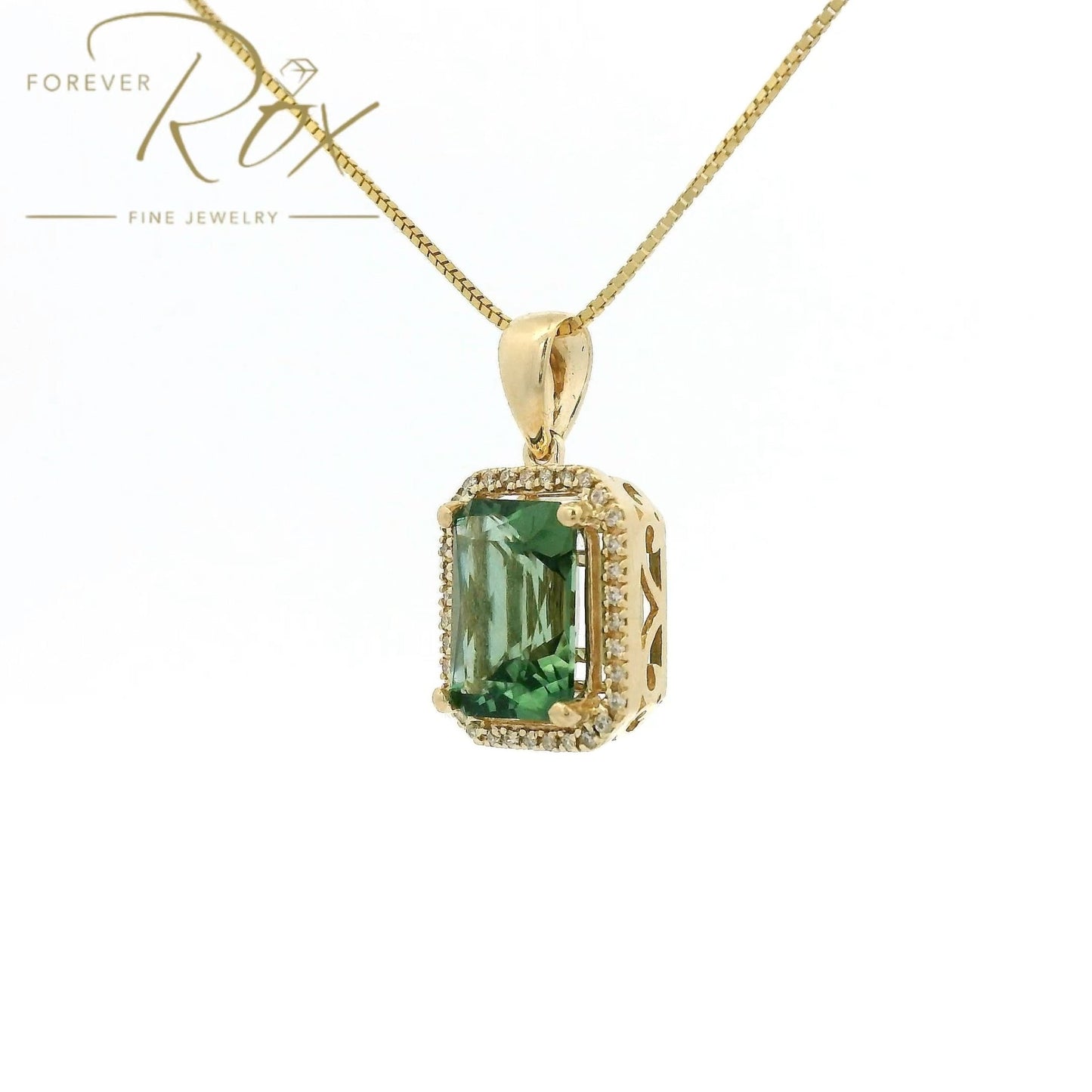 Natural Emerald Cut Mint Tourmaline & Diamond Pendant - Forever Rox Fine Jewelry