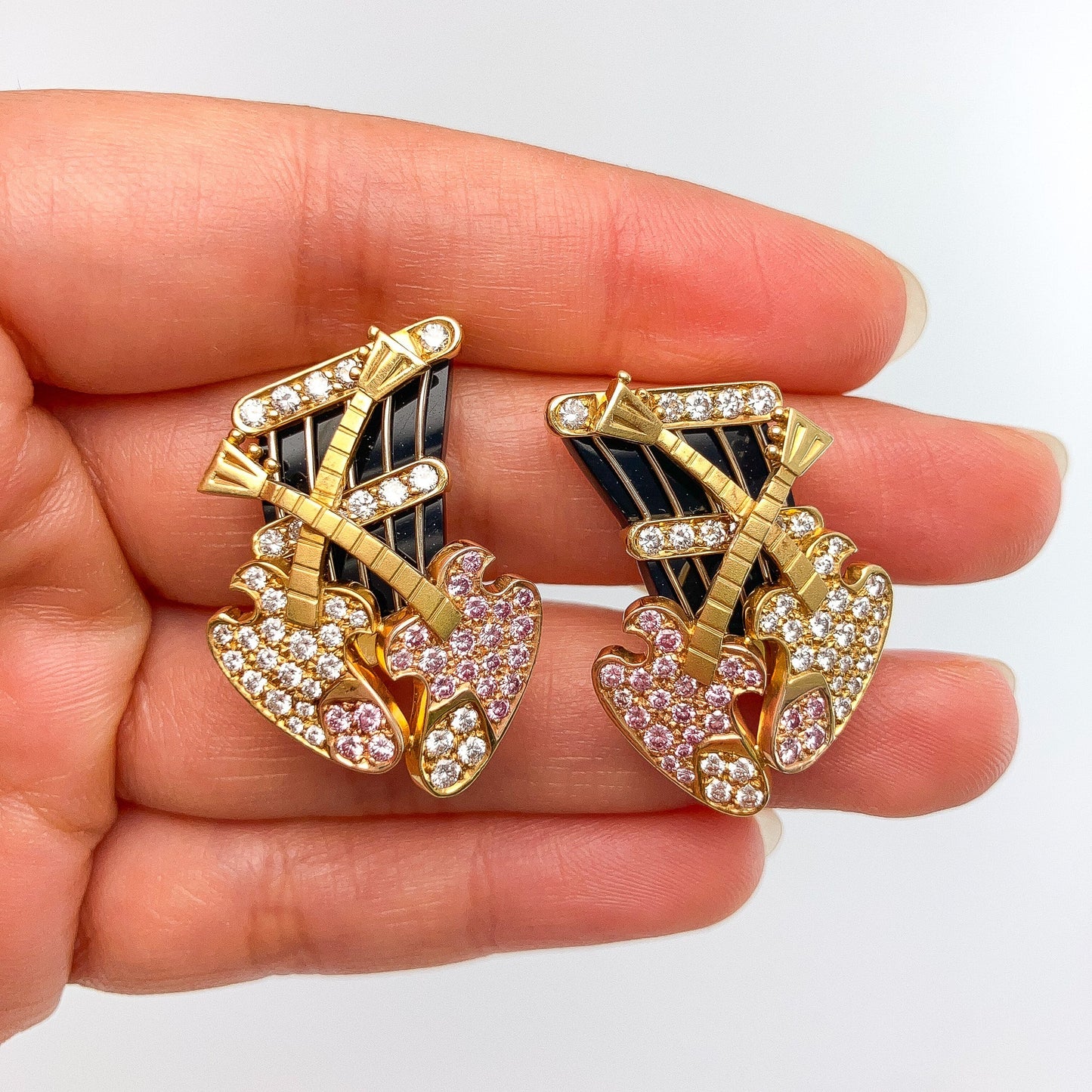 Natural Pink & White Diamond Guitar Earrings, 18k - Forever Rox