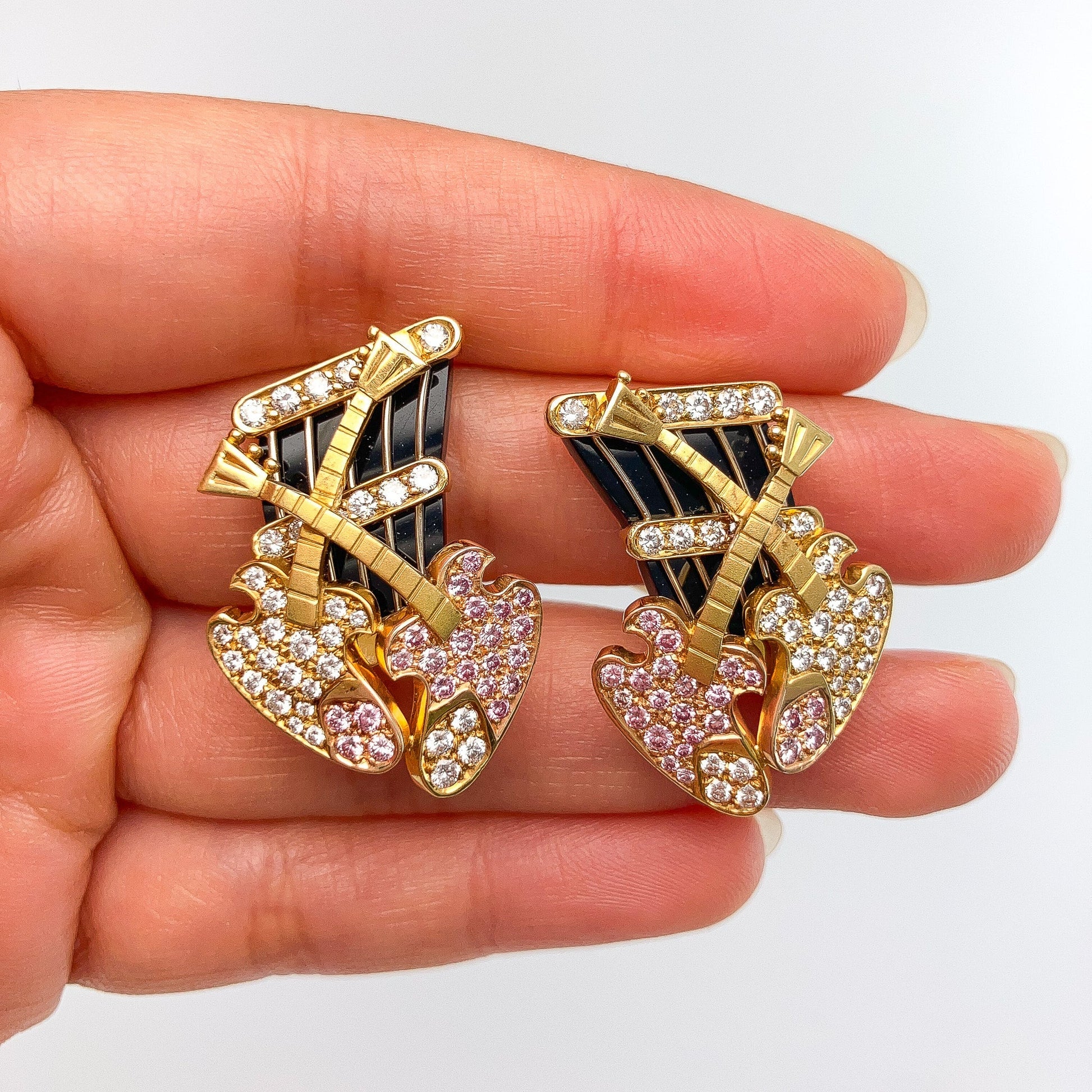 Natural Pink & White Diamond Guitar Earrings, 18k - Forever Rox