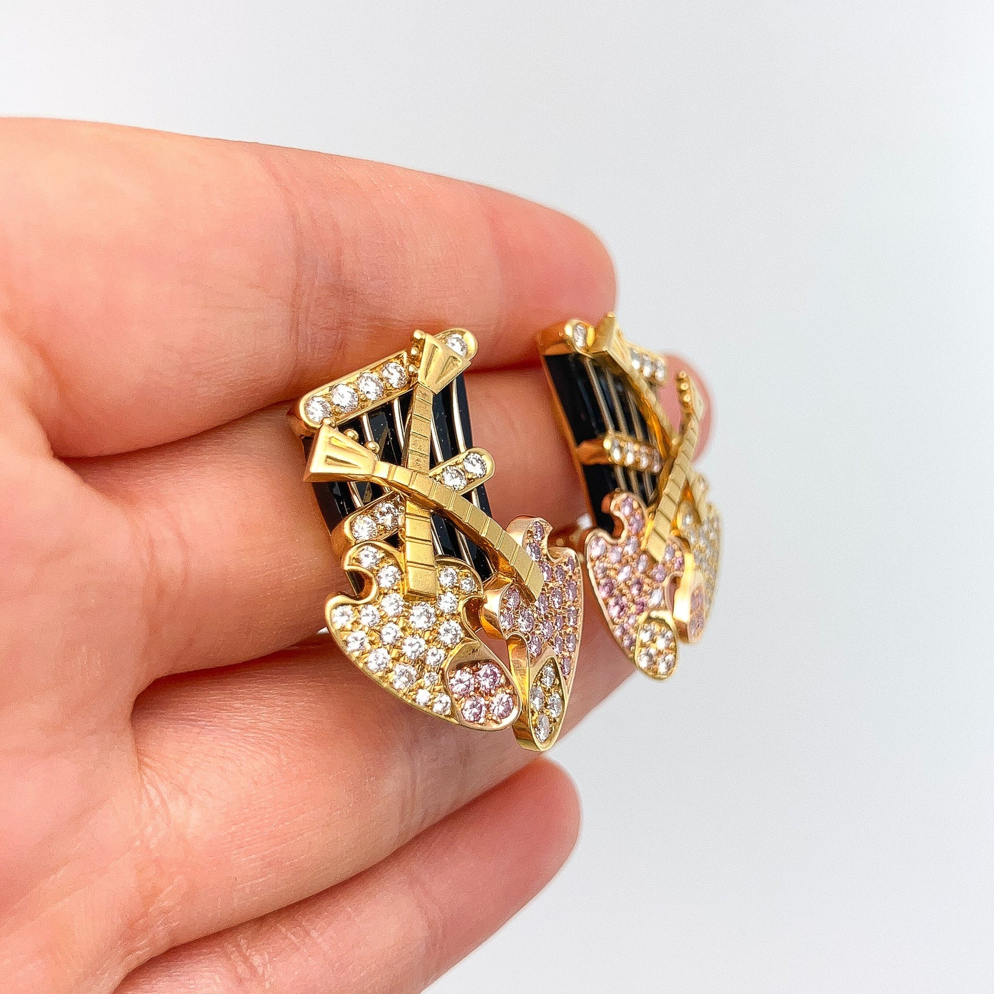 Natural Pink & White Diamond Guitar Earrings, 18k - Forever Rox