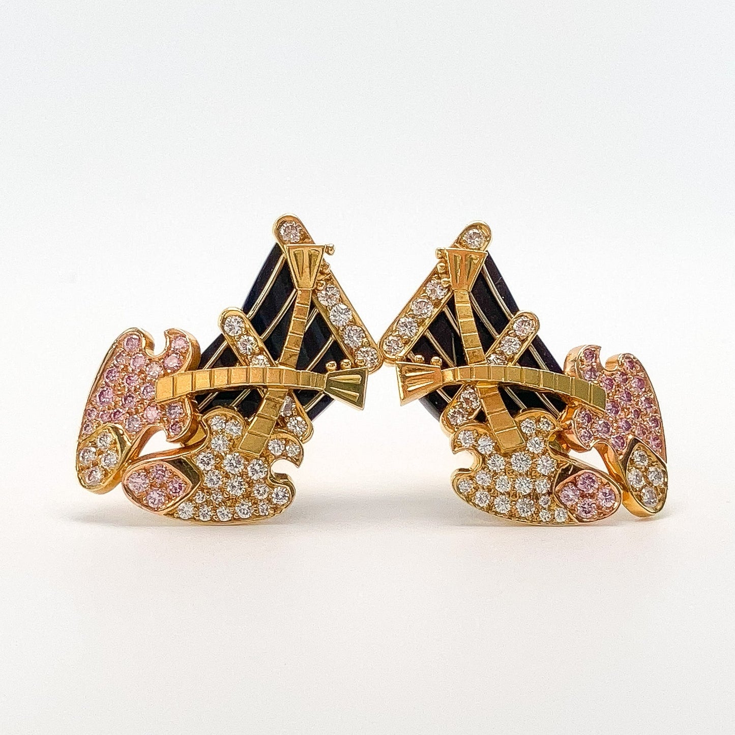 Natural Pink & White Diamond Guitar Earrings, 18k - Forever Rox
