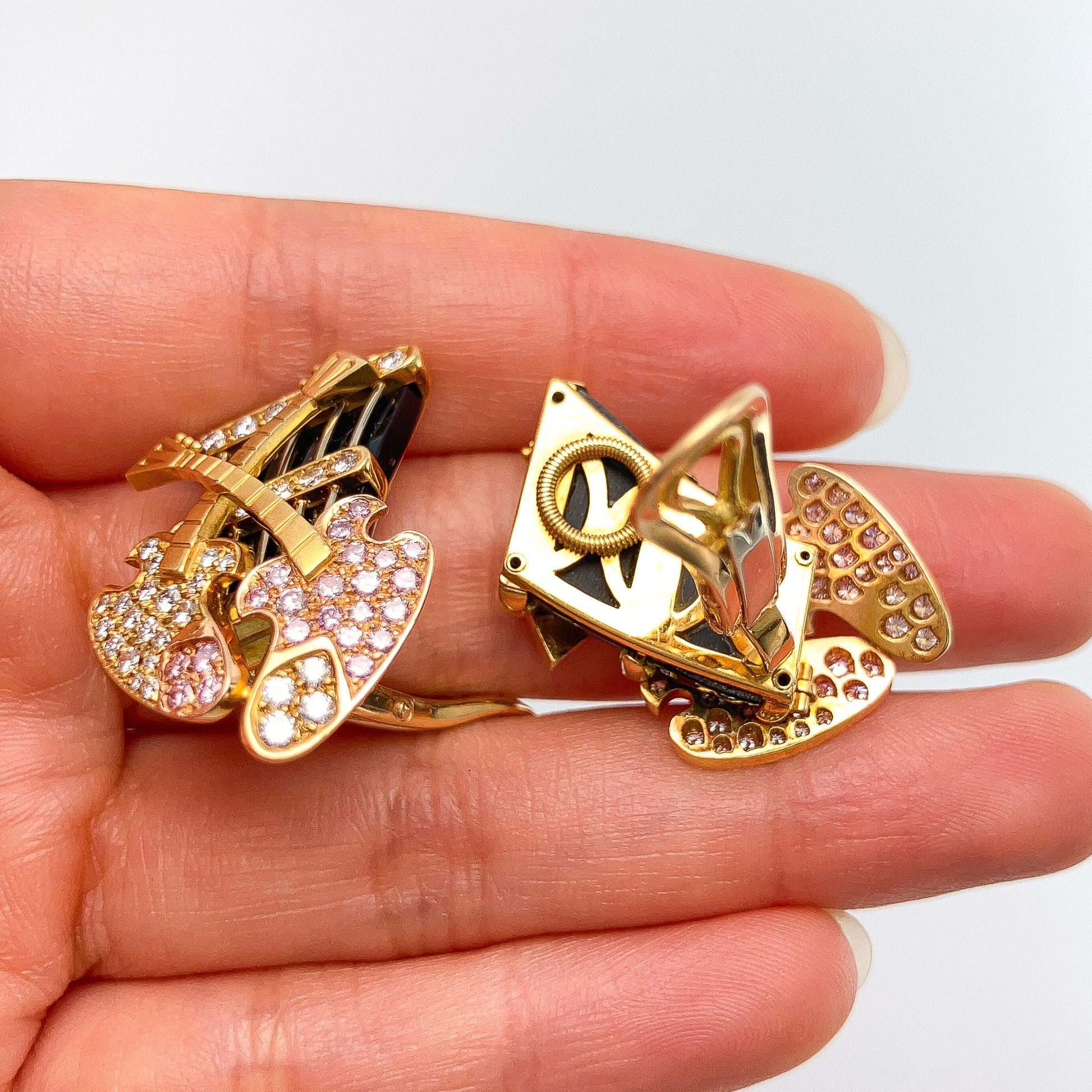Natural Pink & White Diamond Guitar Earrings, 18k - Forever Rox