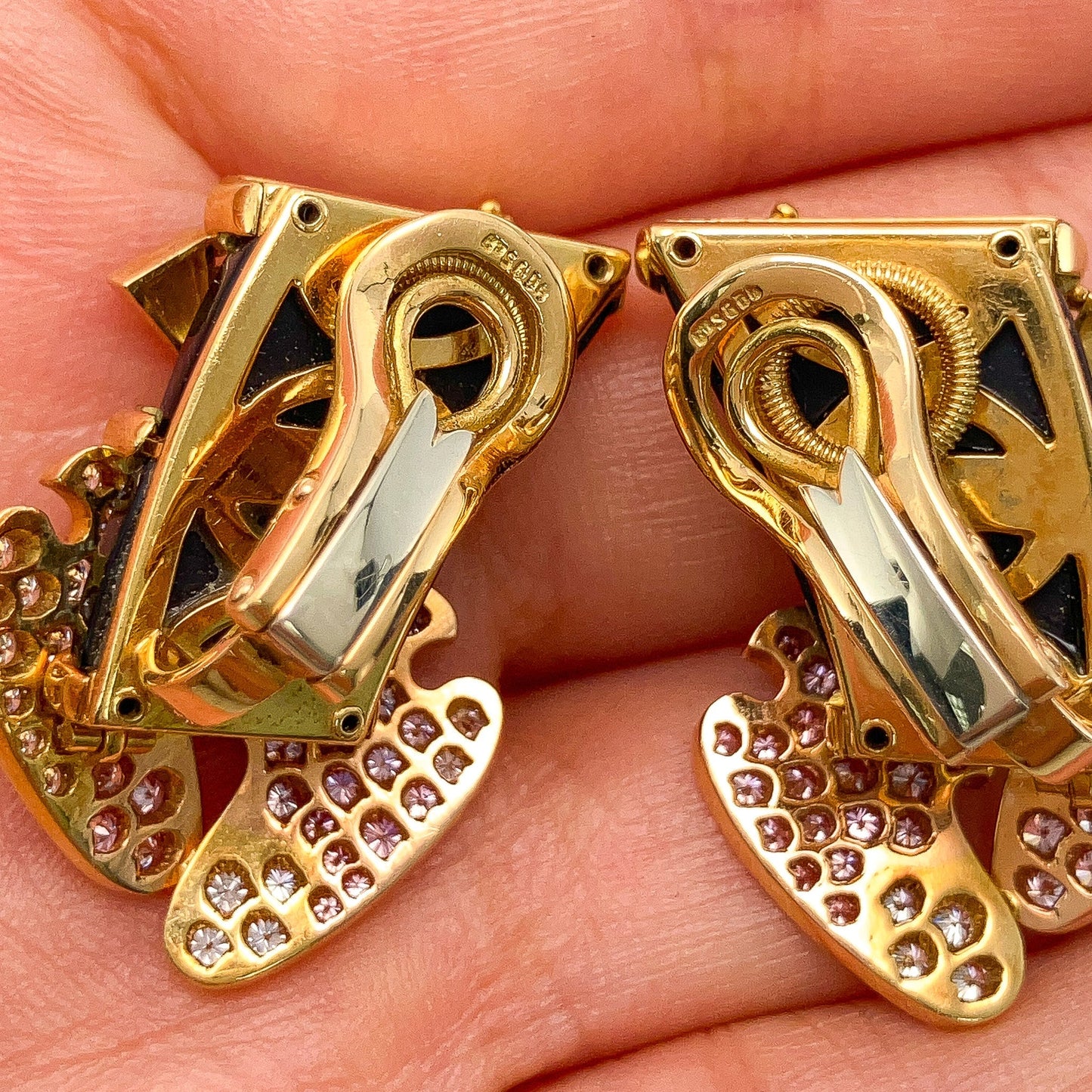 Natural Pink & White Diamond Guitar Earrings, 18k - Forever Rox