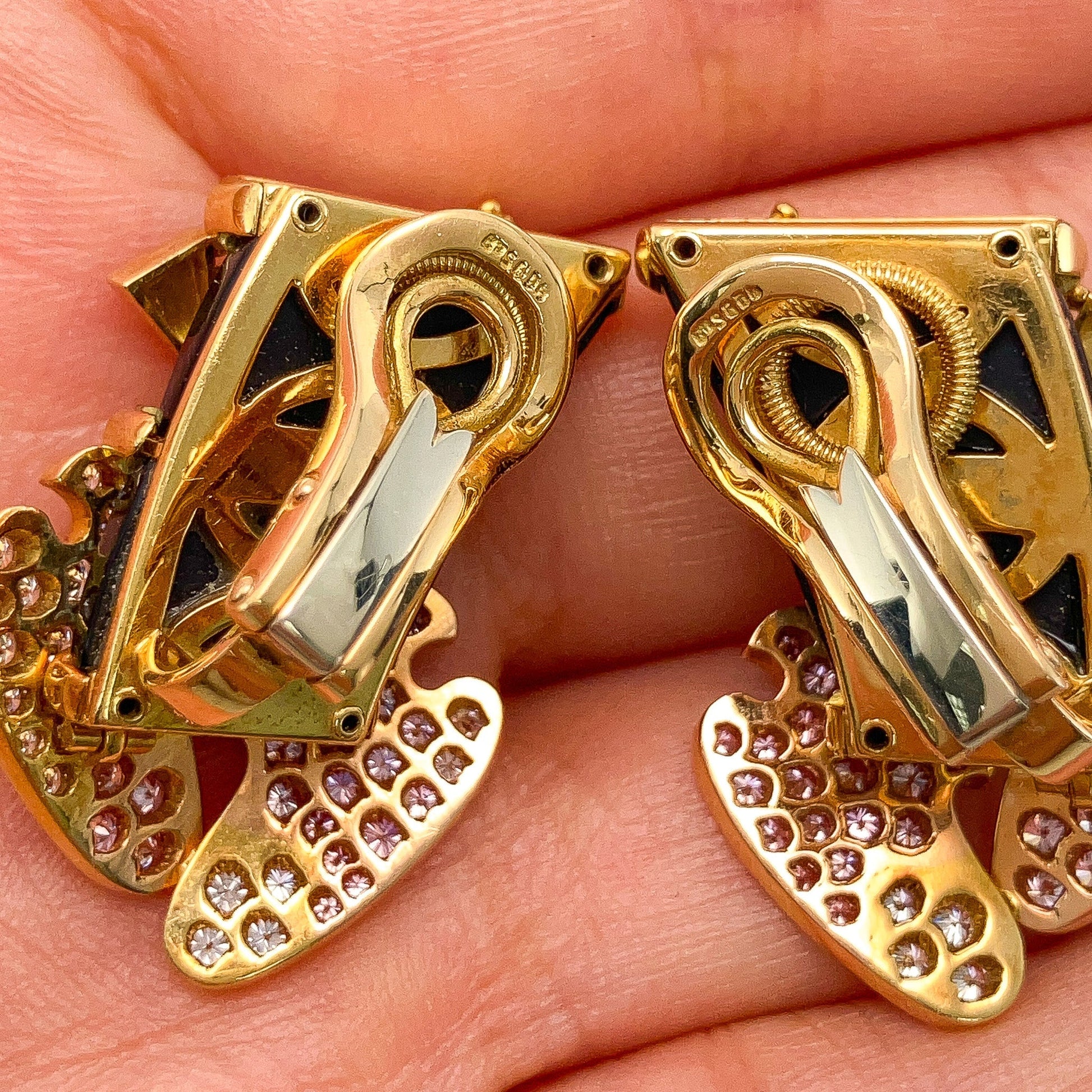 Natural Pink & White Diamond Guitar Earrings, 18k - Forever Rox