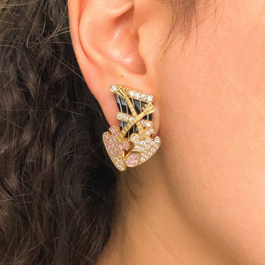 Natural Pink & White Diamond Guitar Earrings, 18k - Forever Rox