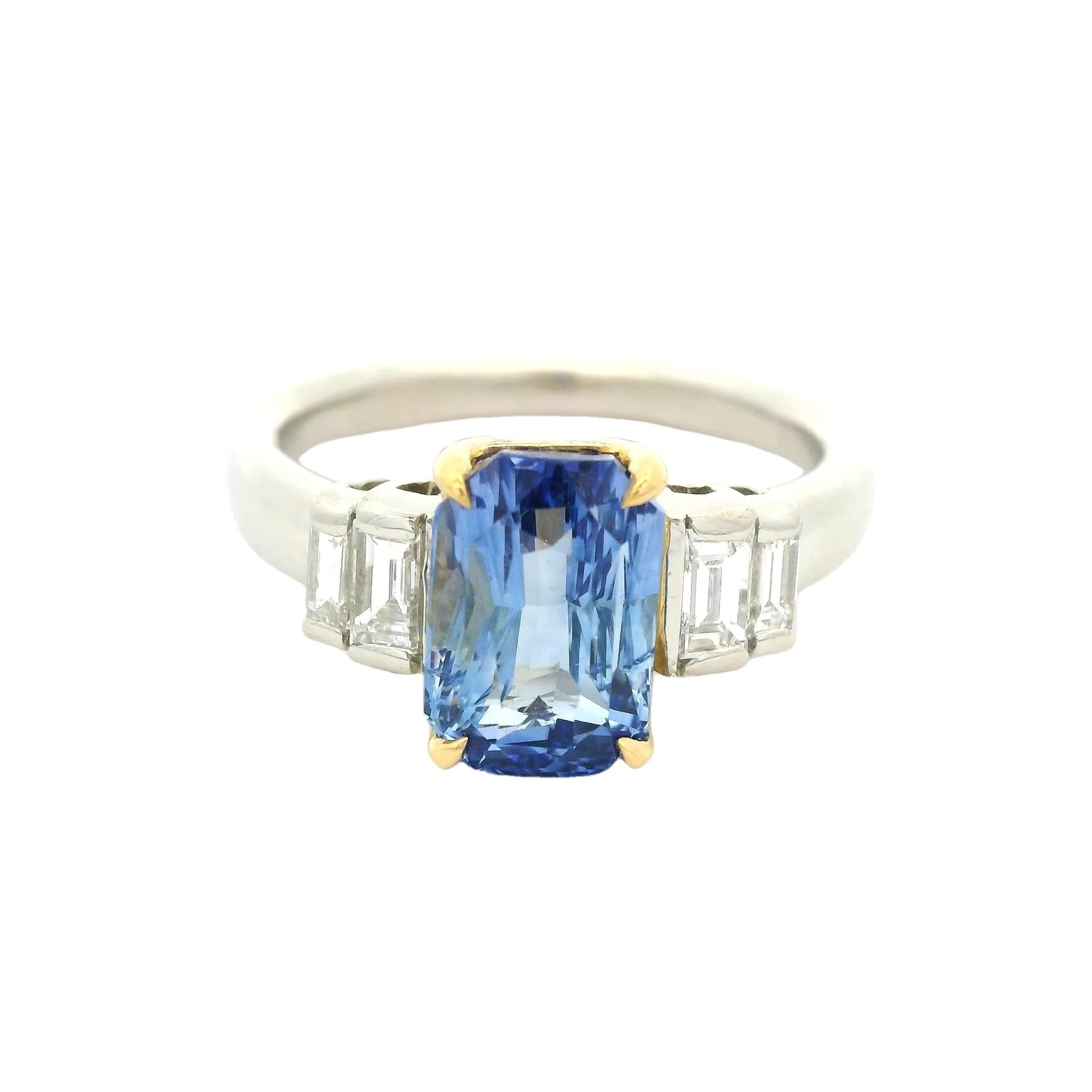No Heat Ceylon Sapphire & Baguette Diamond Ring - Forever Rox