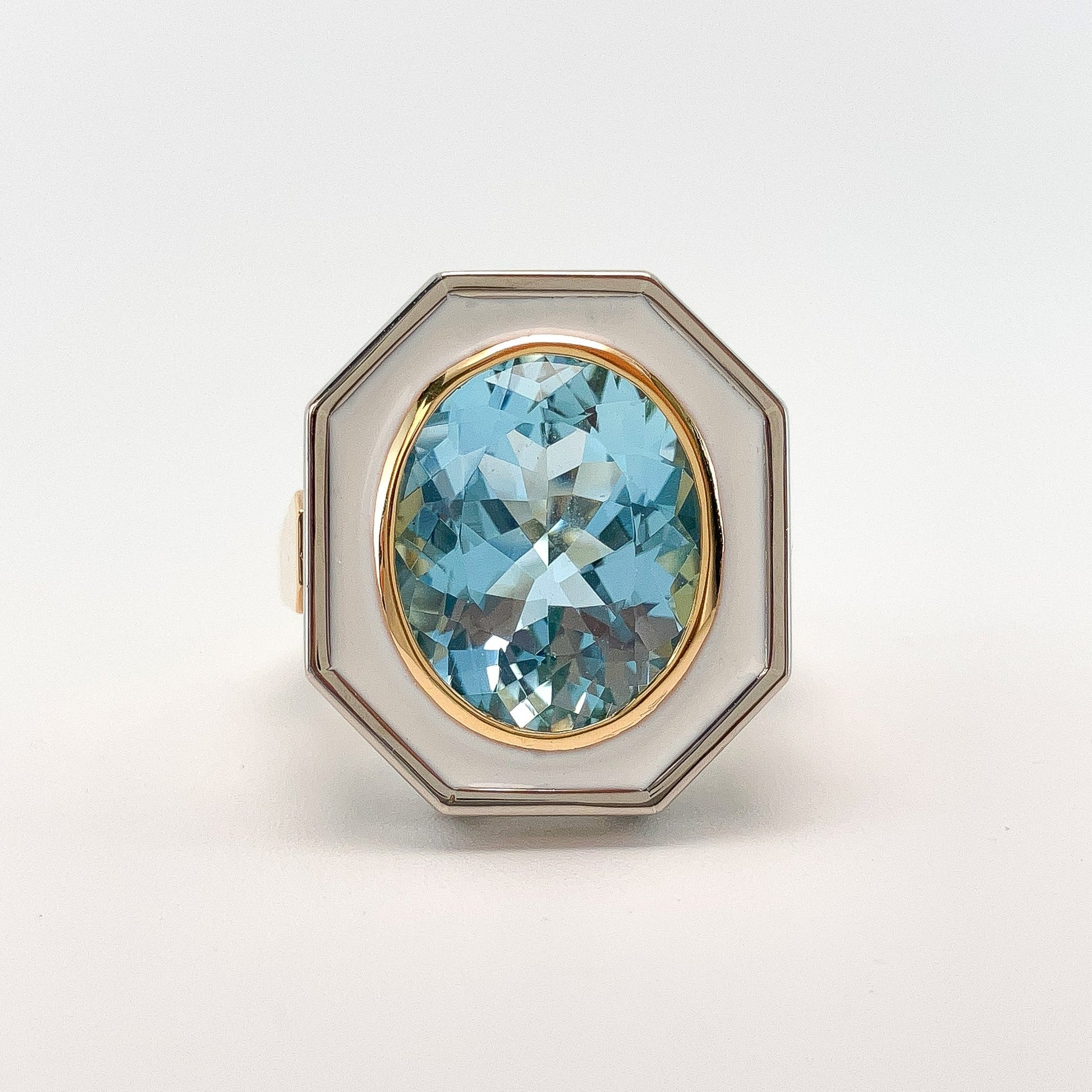 º Aquamarine & White Enamel Ring, 18k - Forever Rox