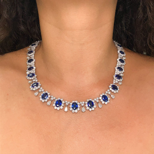 º Sapphire & Diamond Cluster Necklace, Platinum - Forever Rox