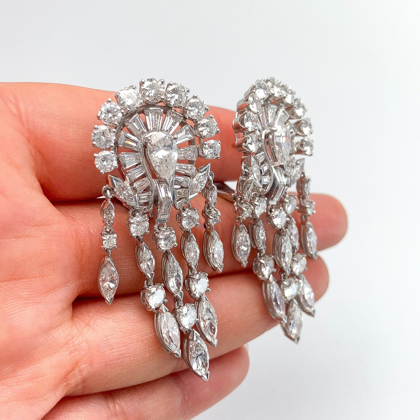 º Vintage Diamond Cluster Chandelier Earrings, Platinum • - Forever Rox