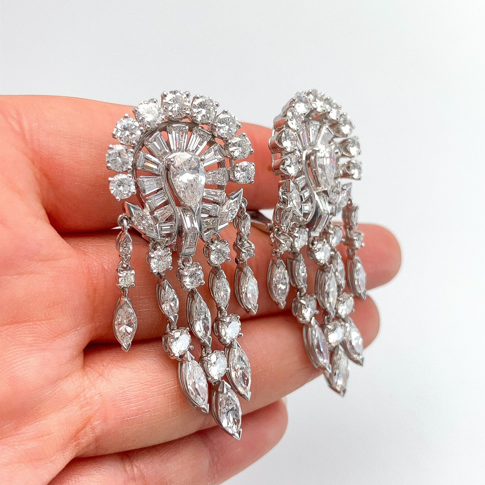 º Vintage Diamond Cluster Chandelier Earrings, Platinum • - Forever Rox
