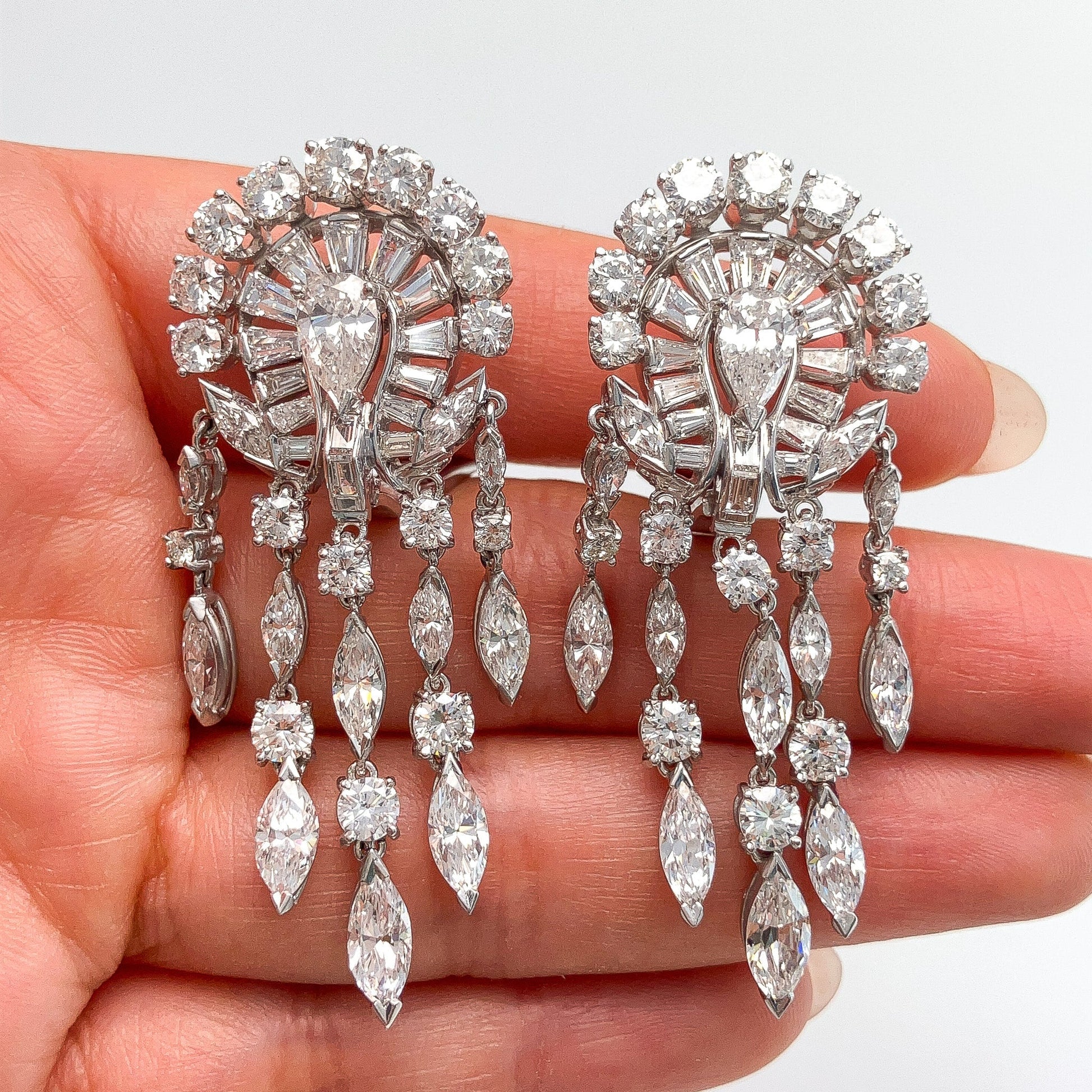 º Vintage Diamond Cluster Chandelier Earrings, Platinum • - Forever Rox