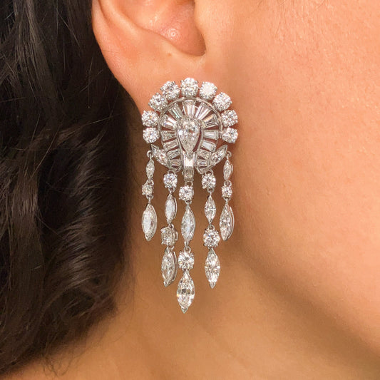 º Vintage Diamond Cluster Chandelier Earrings, Platinum • - Forever Rox