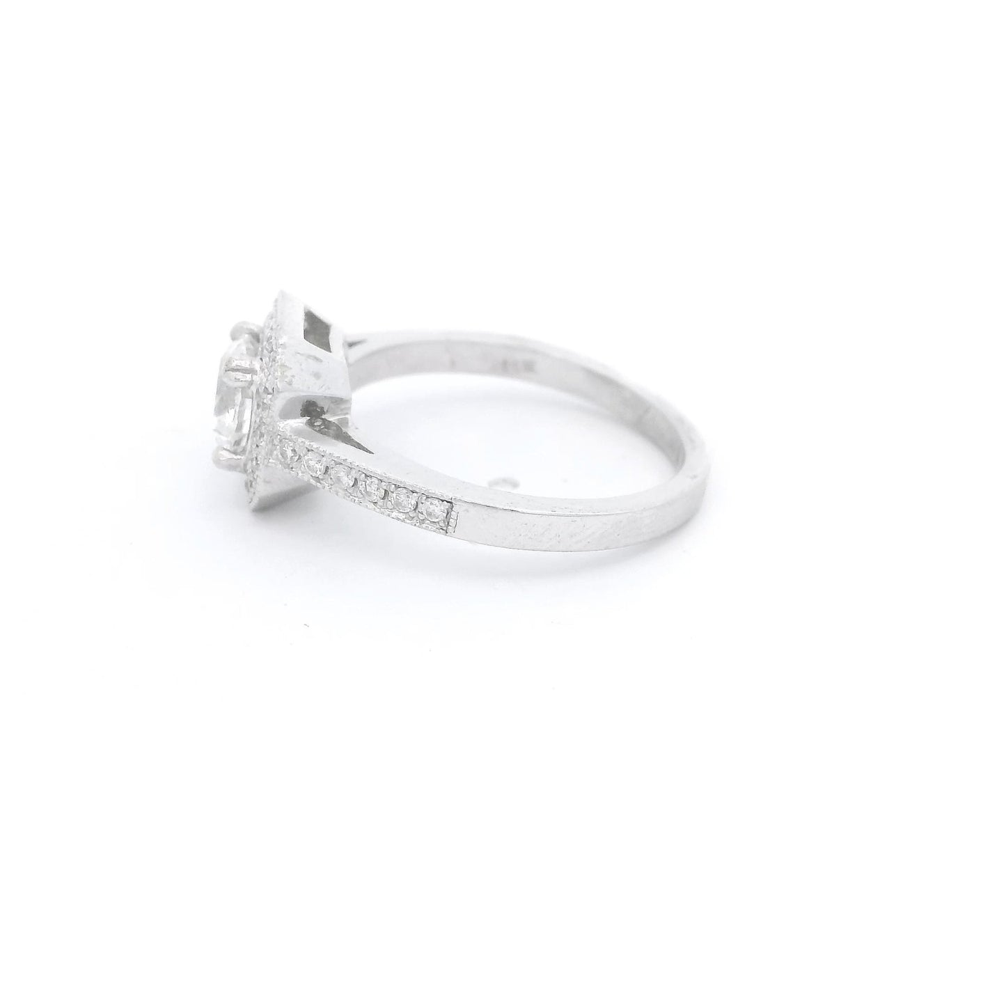 Octagon Head Round Cut Diamond Bridal Ring with Milgrain - Forever Rox Fine Jewelry