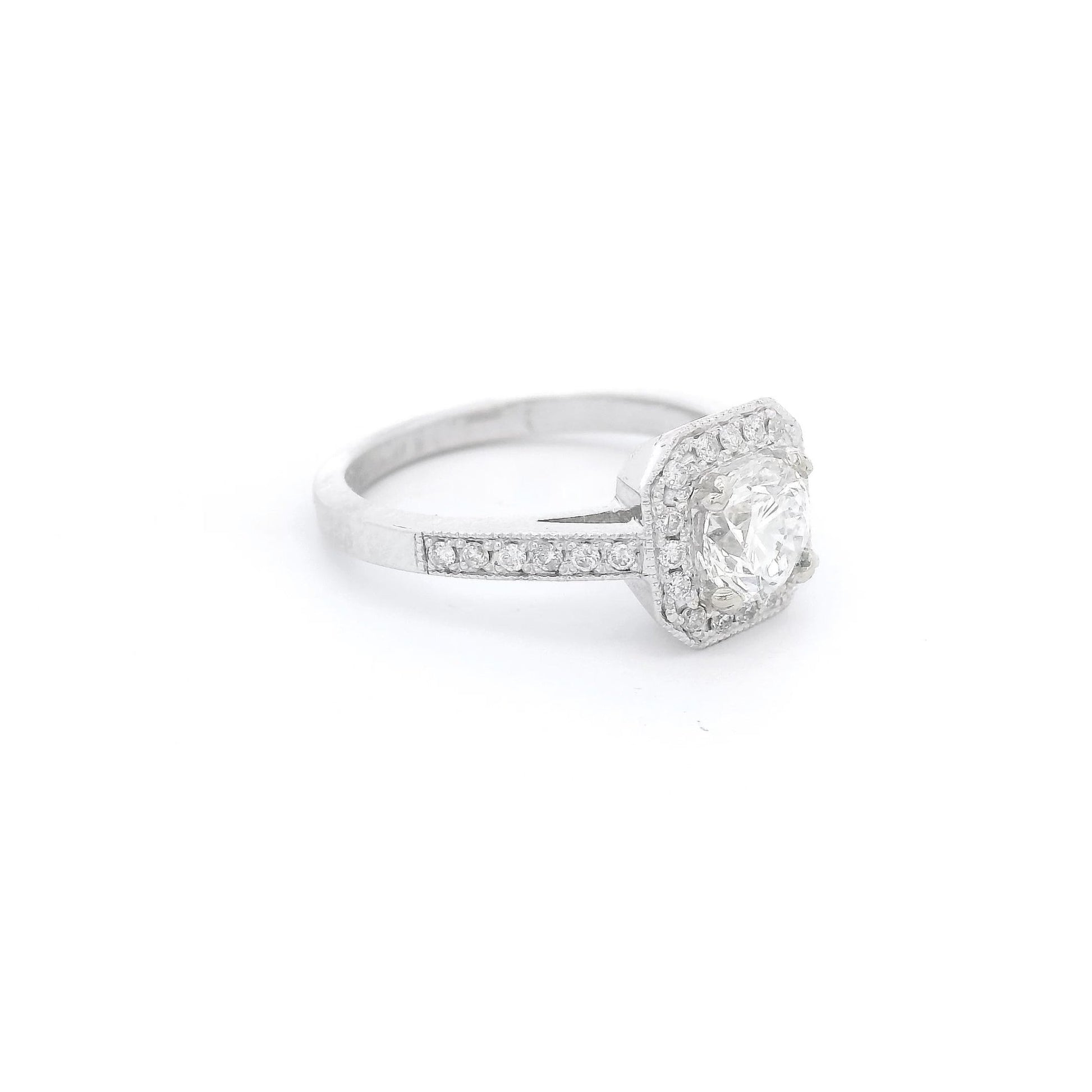 Octagon Head Round Cut Diamond Bridal Ring with Milgrain - Forever Rox Fine Jewelry