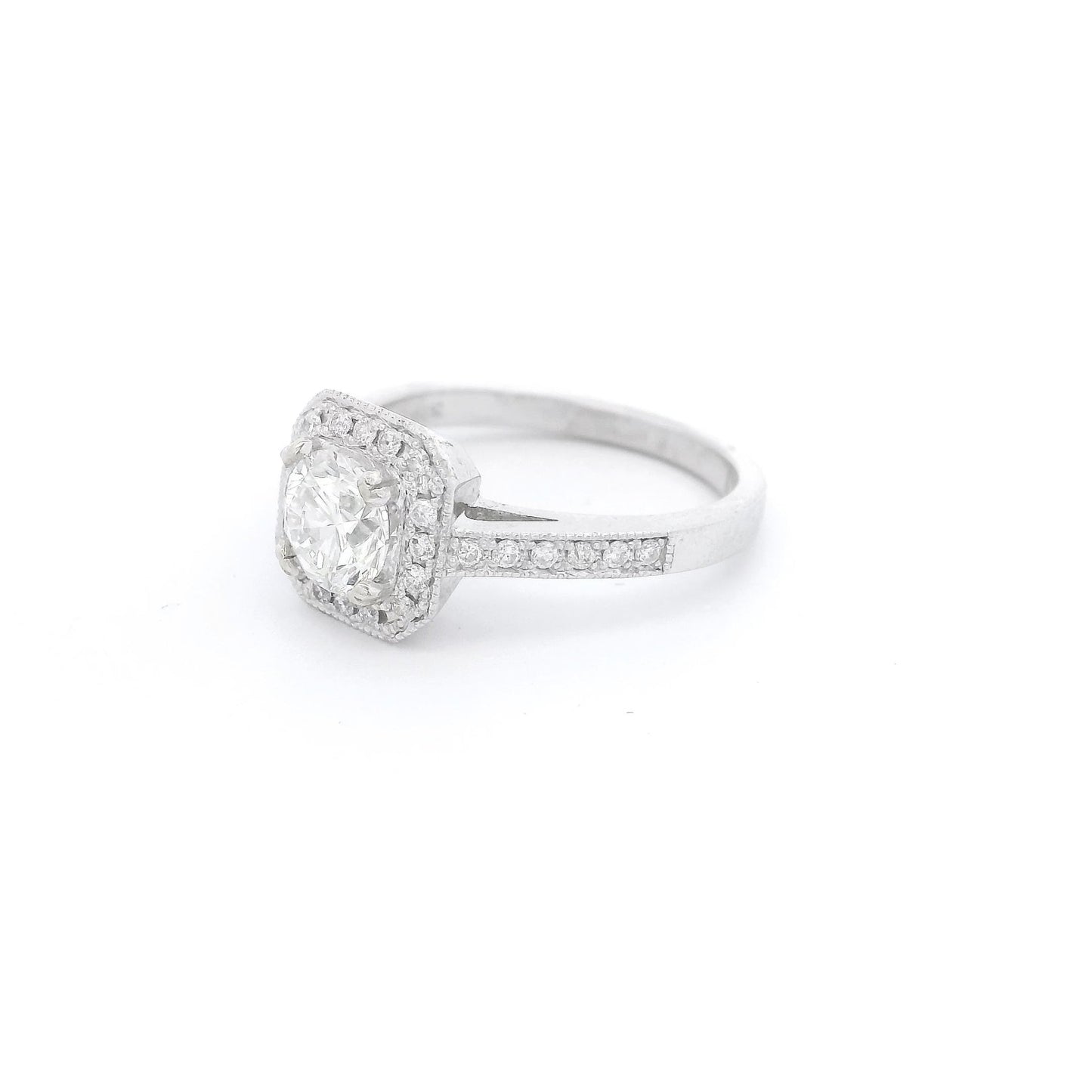 Octagon Head Round Cut Diamond Bridal Ring with Milgrain - Forever Rox Fine Jewelry