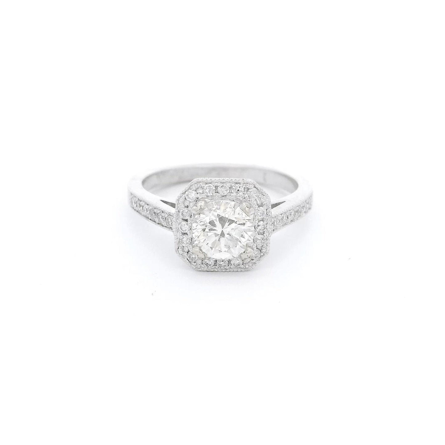 Octagon Head Round Cut Diamond Bridal Ring with Milgrain - Forever Rox Fine Jewelry